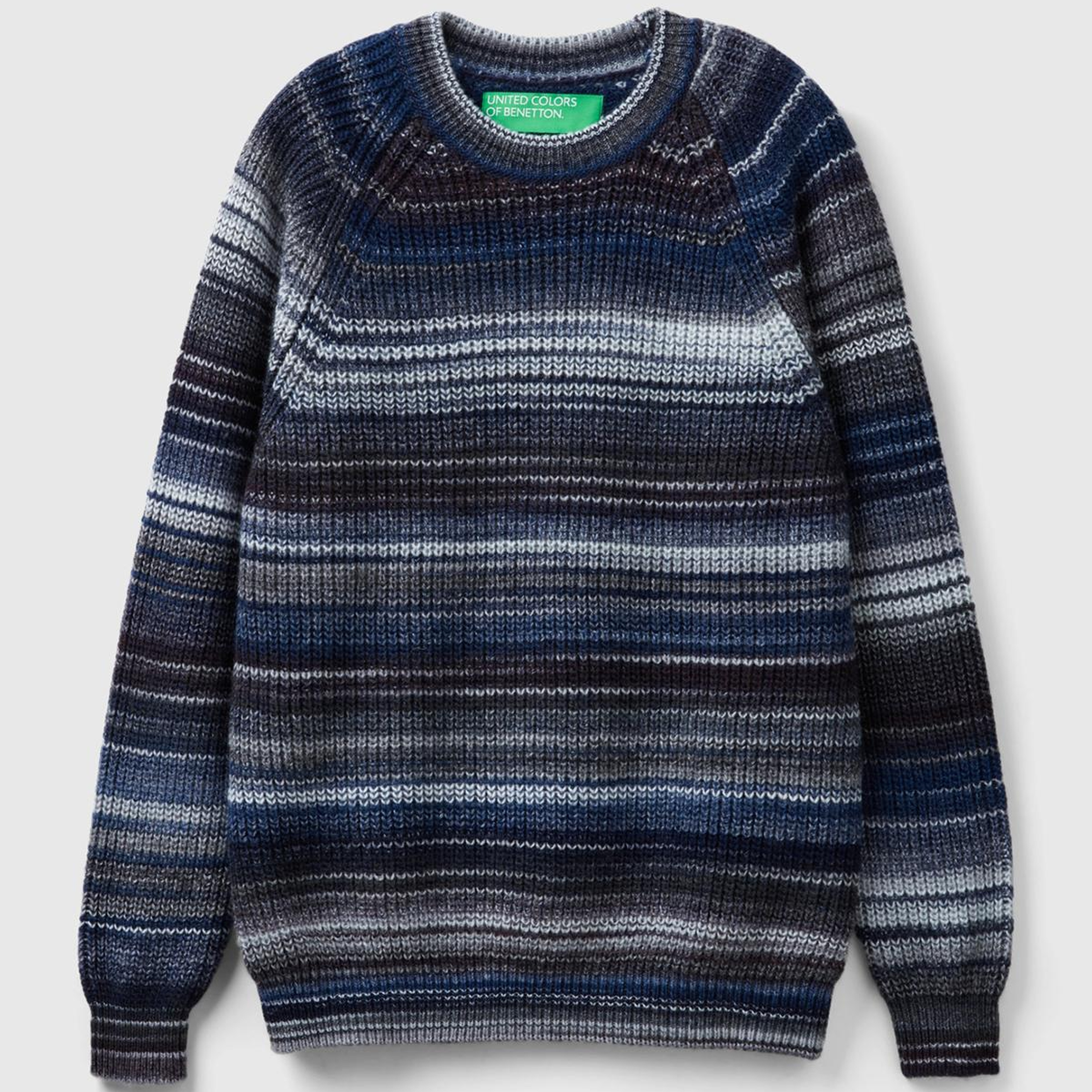 Erkek Lacivert Yün Karışımlı Raglan Kol Renkli Kazak