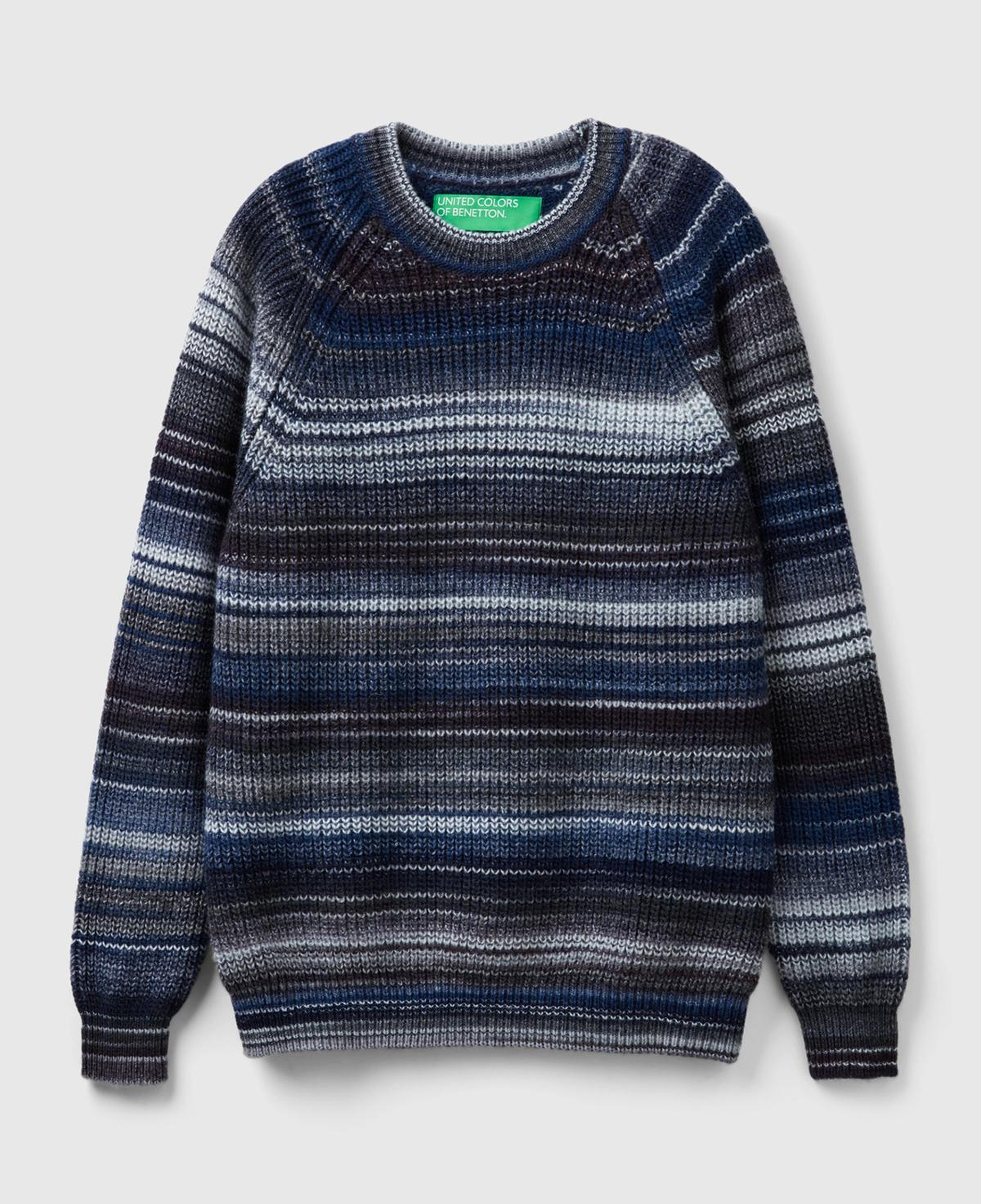 Erkek Lacivert Yün Karışımlı Raglan Kol Renkli Kazak