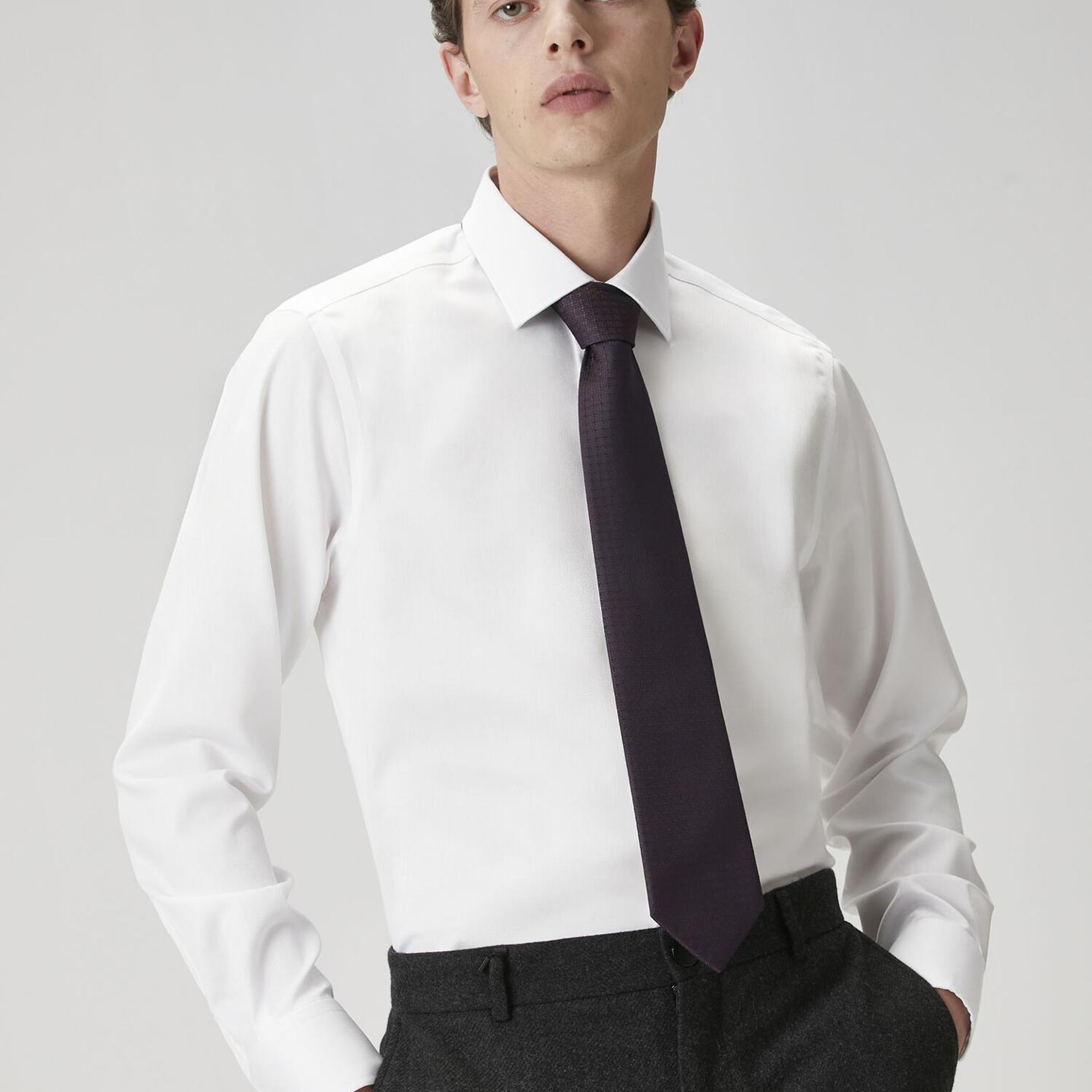 Beymen Club Erkek Comfort Fit Beyaz Armürlü Non-iron Gömlek