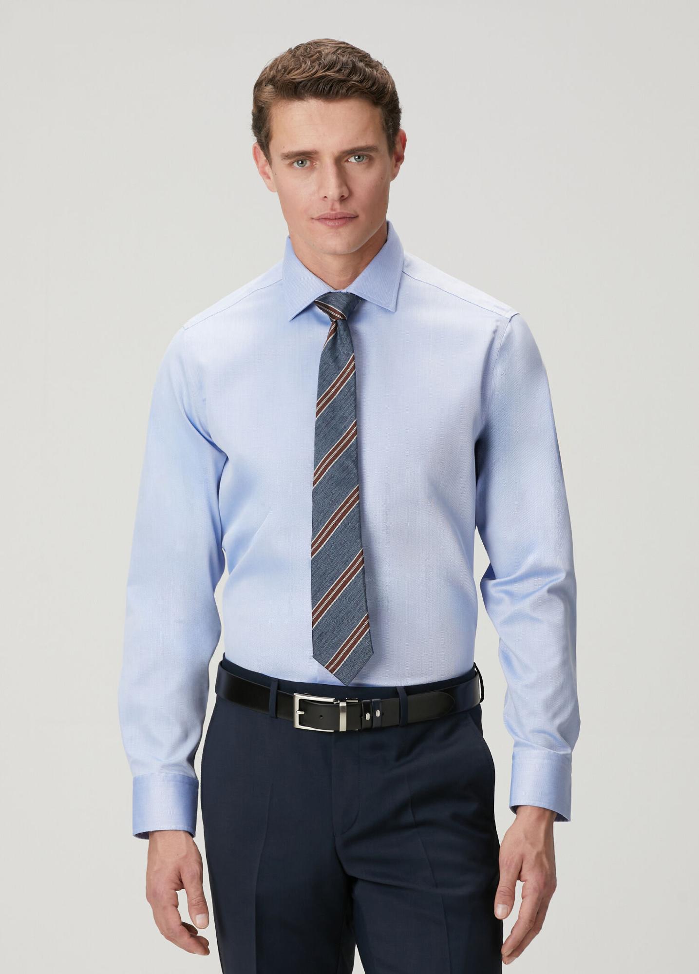 Beymen Club Erkek Comfort Fit Koyu Mavi Armürlü Non-iron Gömlek