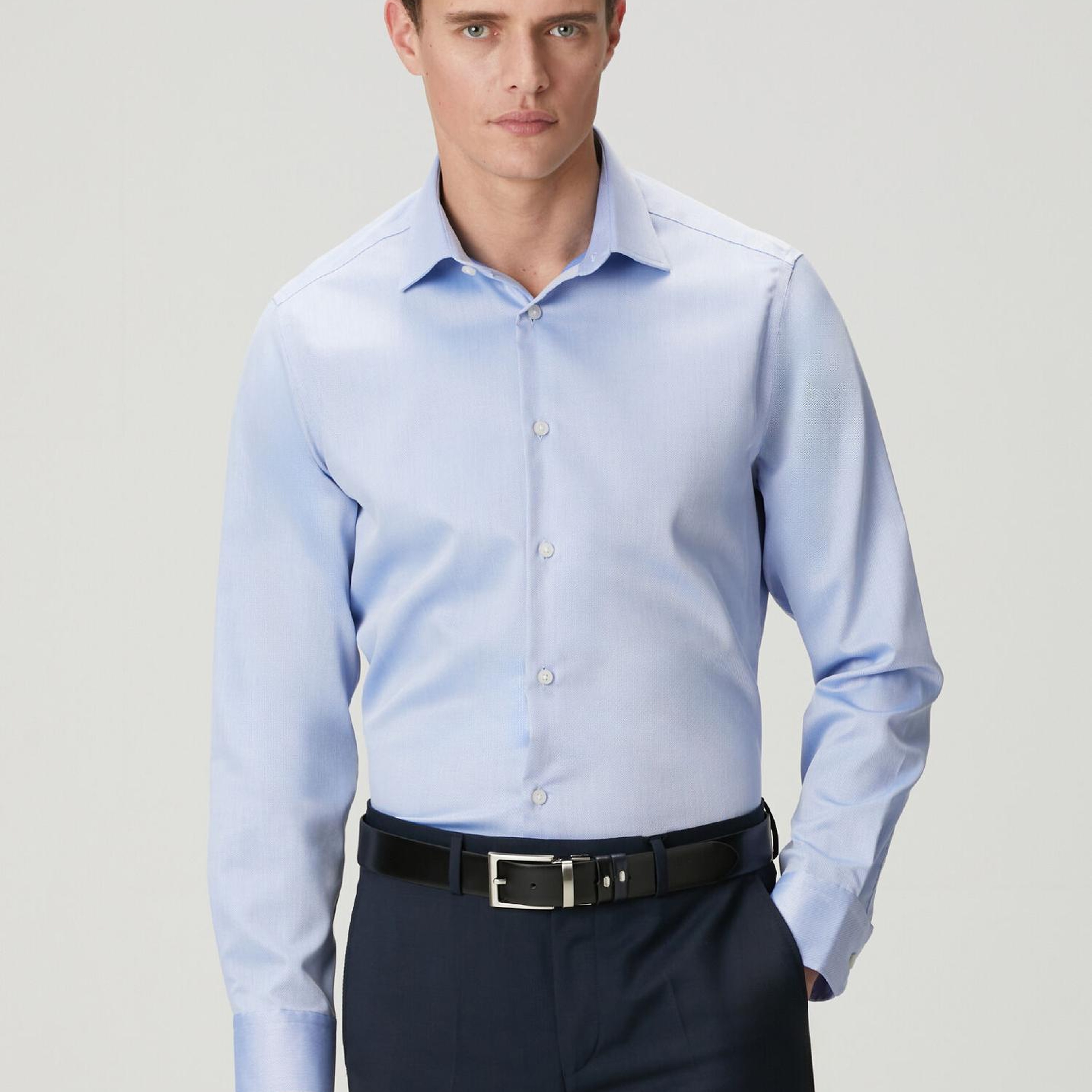 Beymen Club Erkek Comfort Fit Koyu Mavi Armürlü Non-iron Gömlek