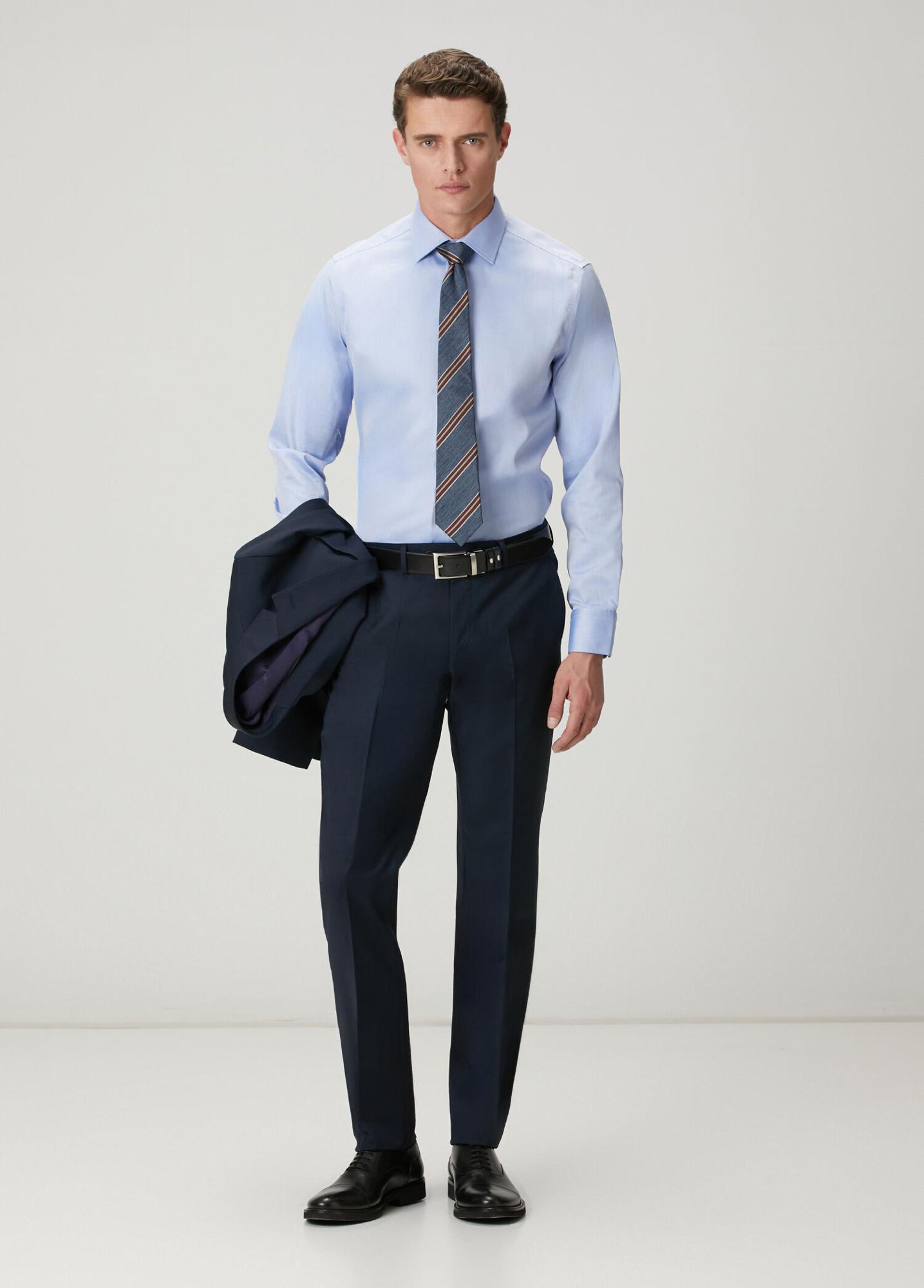 Beymen Club Erkek Comfort Fit Koyu Mavi Armürlü Non-iron Gömlek