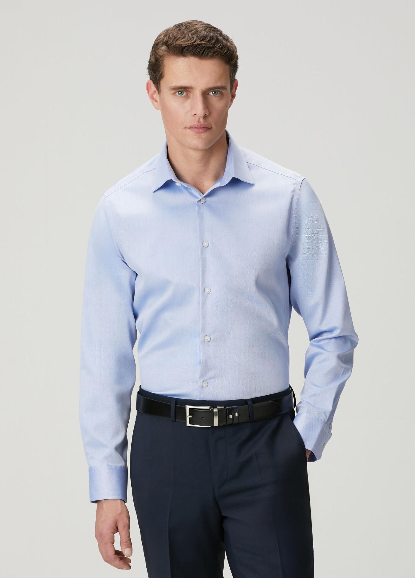 Beymen Club Erkek Comfort Fit Koyu Mavi Armürlü Non-iron Gömlek