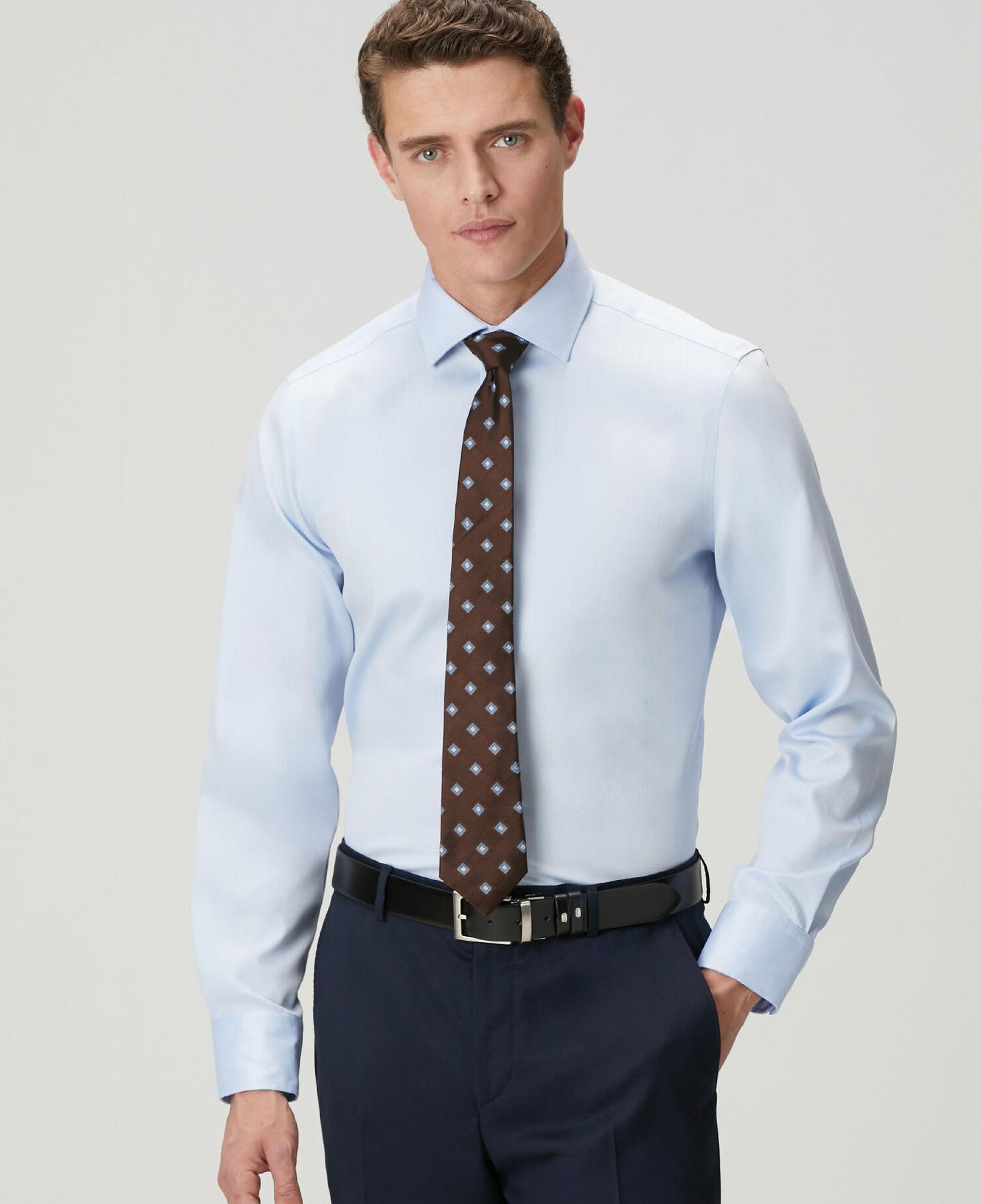 Beymen Club Erkek Slim Fit Açık Mavi Armürlü Non-Iron Gömlek