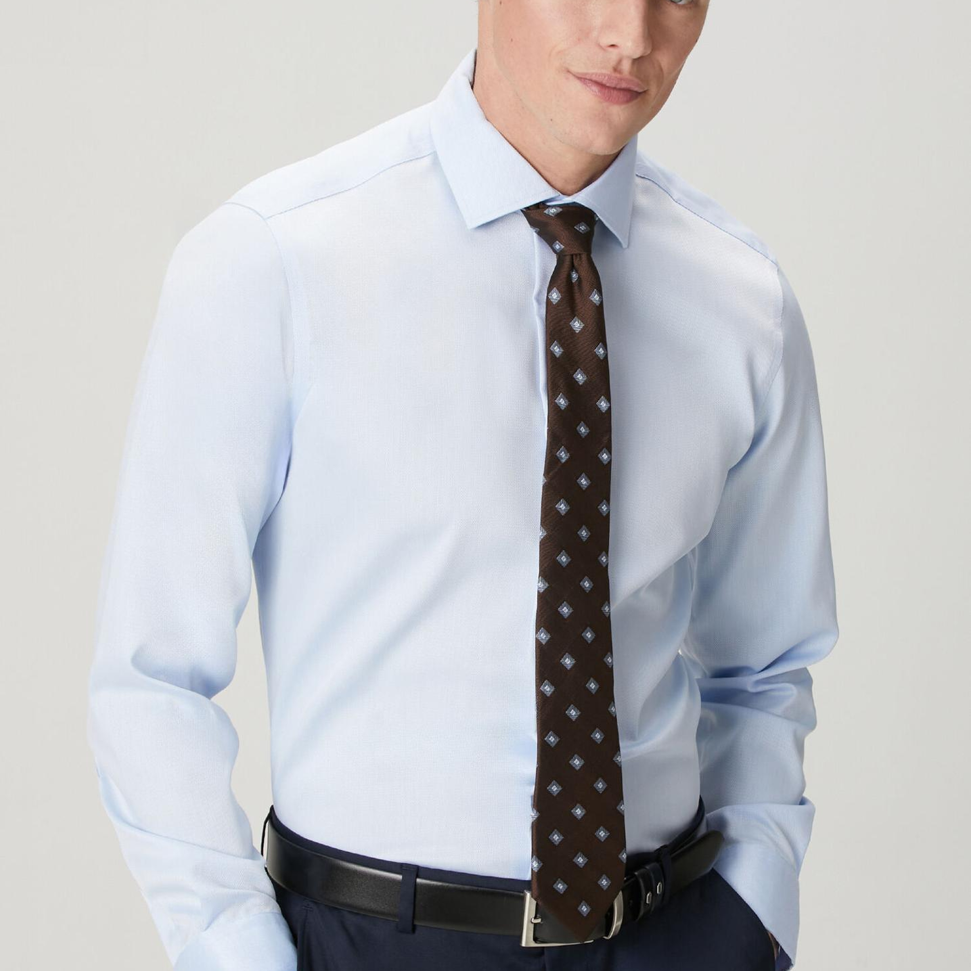 Beymen Club Erkek Slim Fit Açık Mavi Armürlü Non-Iron Gömlek