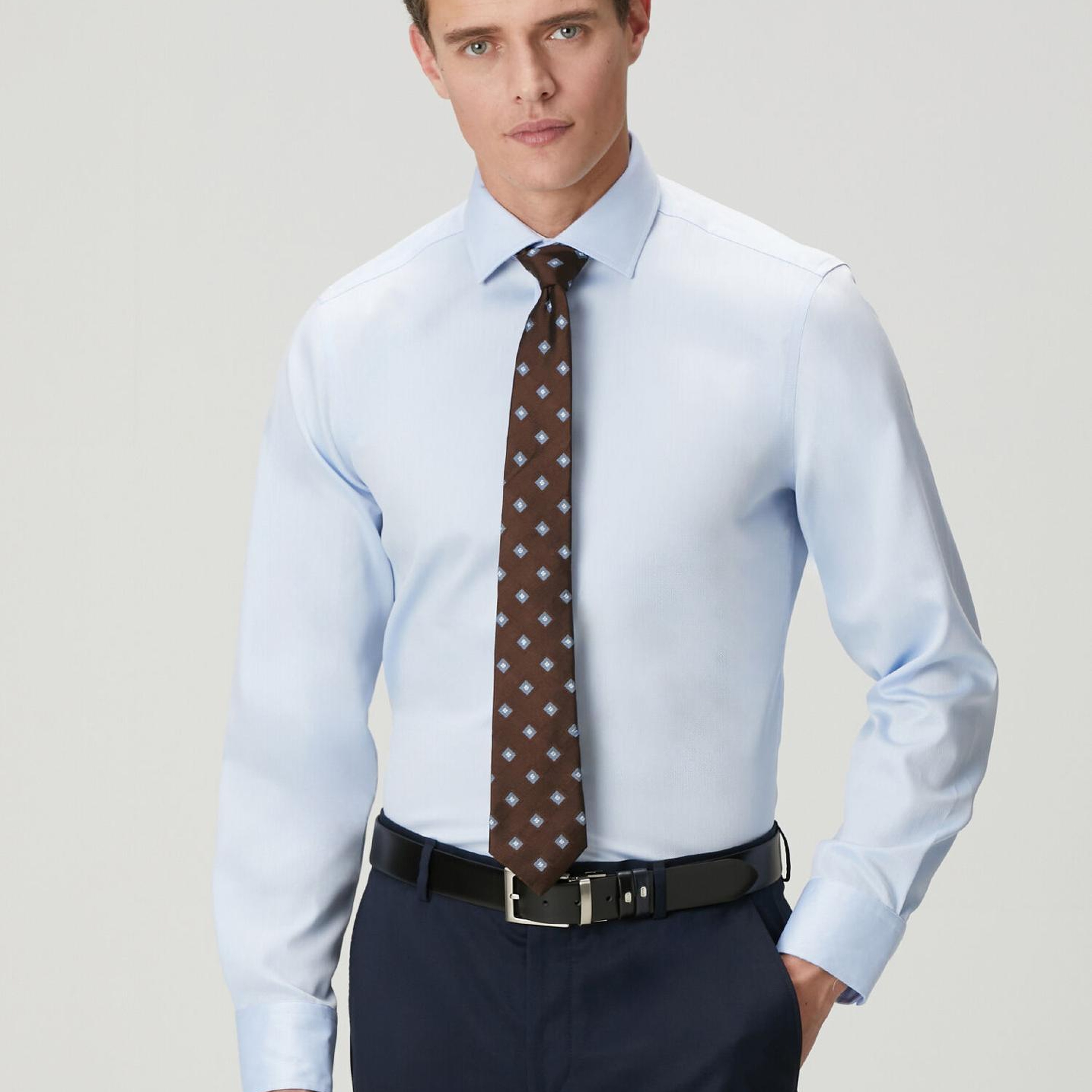 Beymen Club Erkek Slim Fit Açık Mavi Armürlü Non-Iron Gömlek