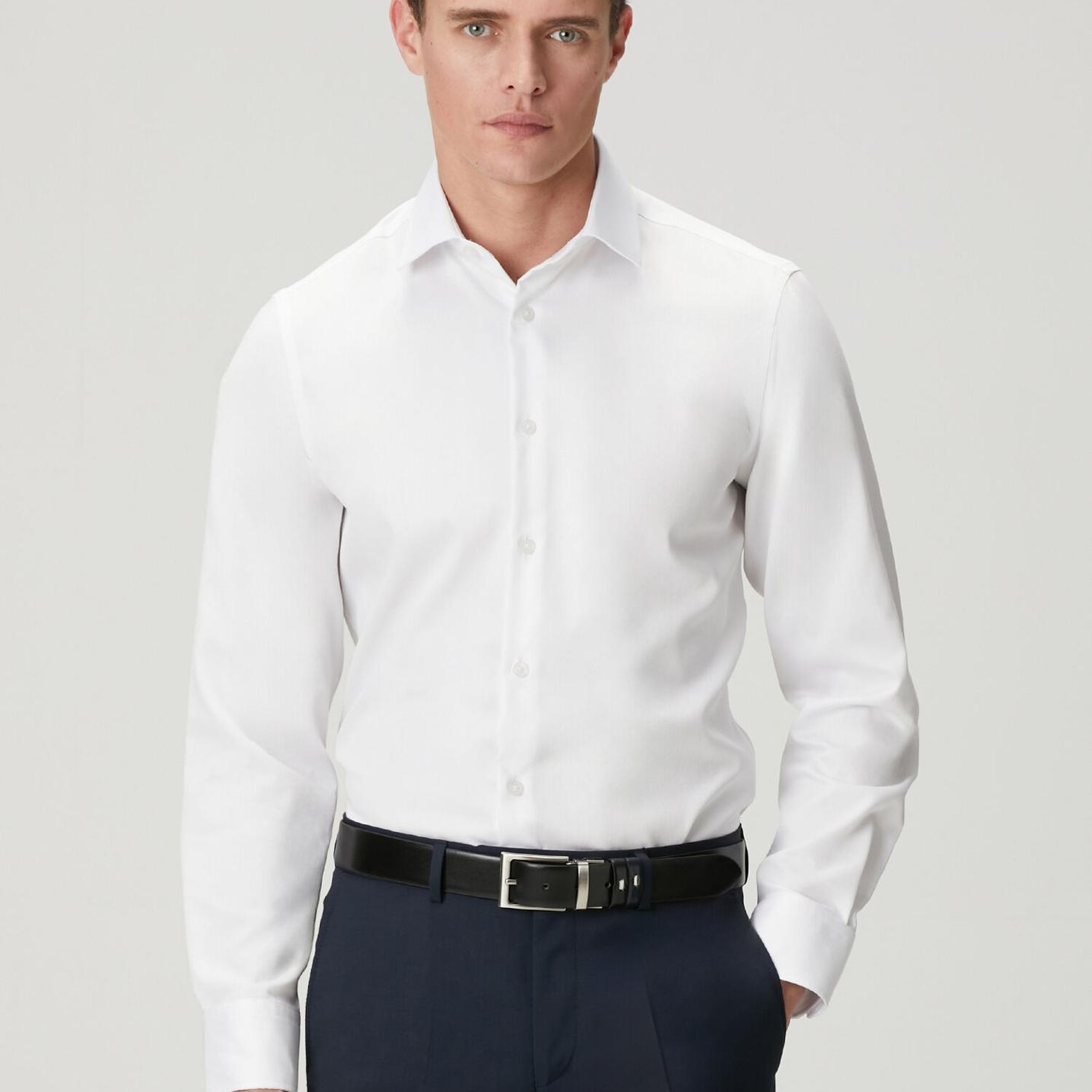 Beymen Club Erkek Slim Fit Beyaz Armürlü Non-iron Gömlek