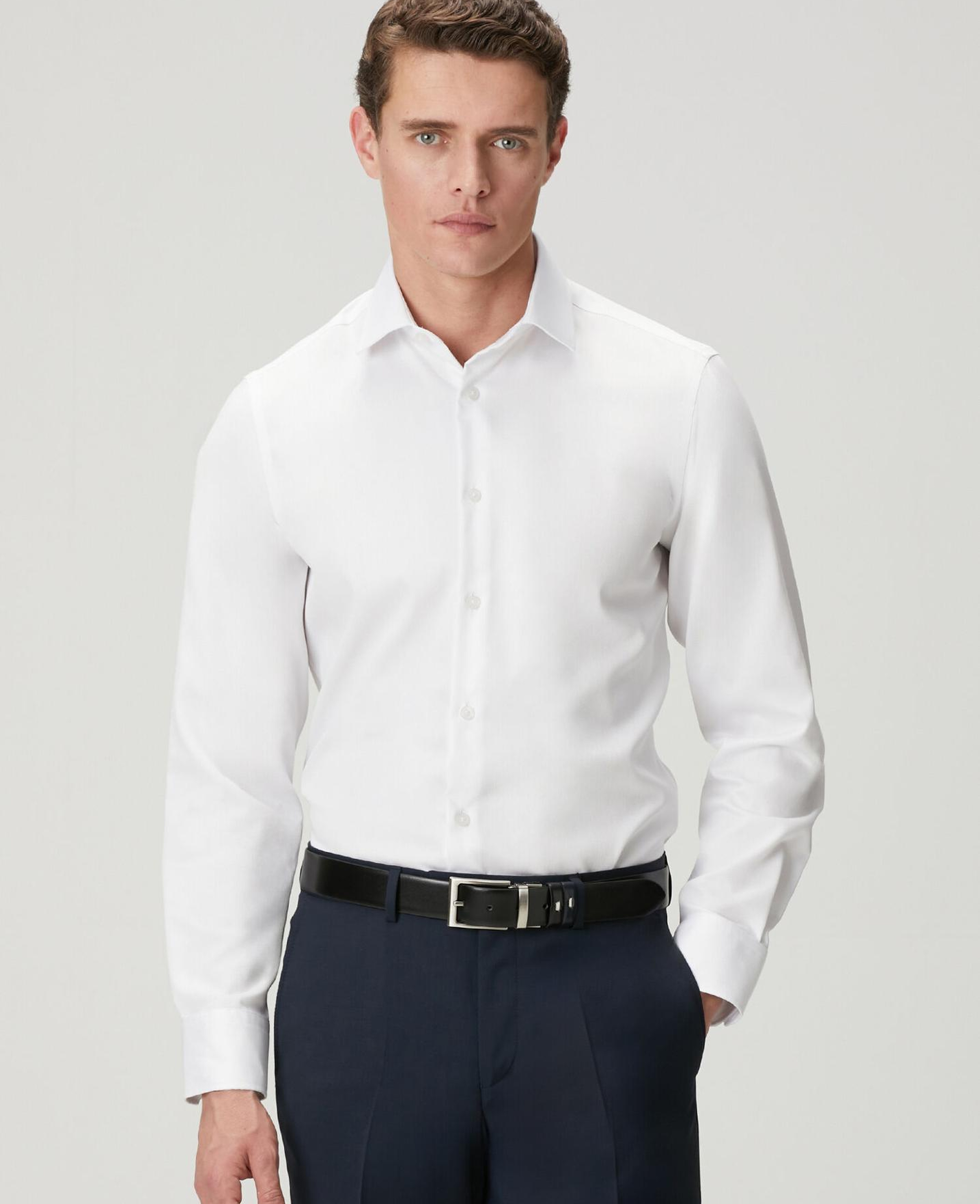 Beymen Club Erkek Slim Fit Beyaz Armürlü Non-iron Gömlek