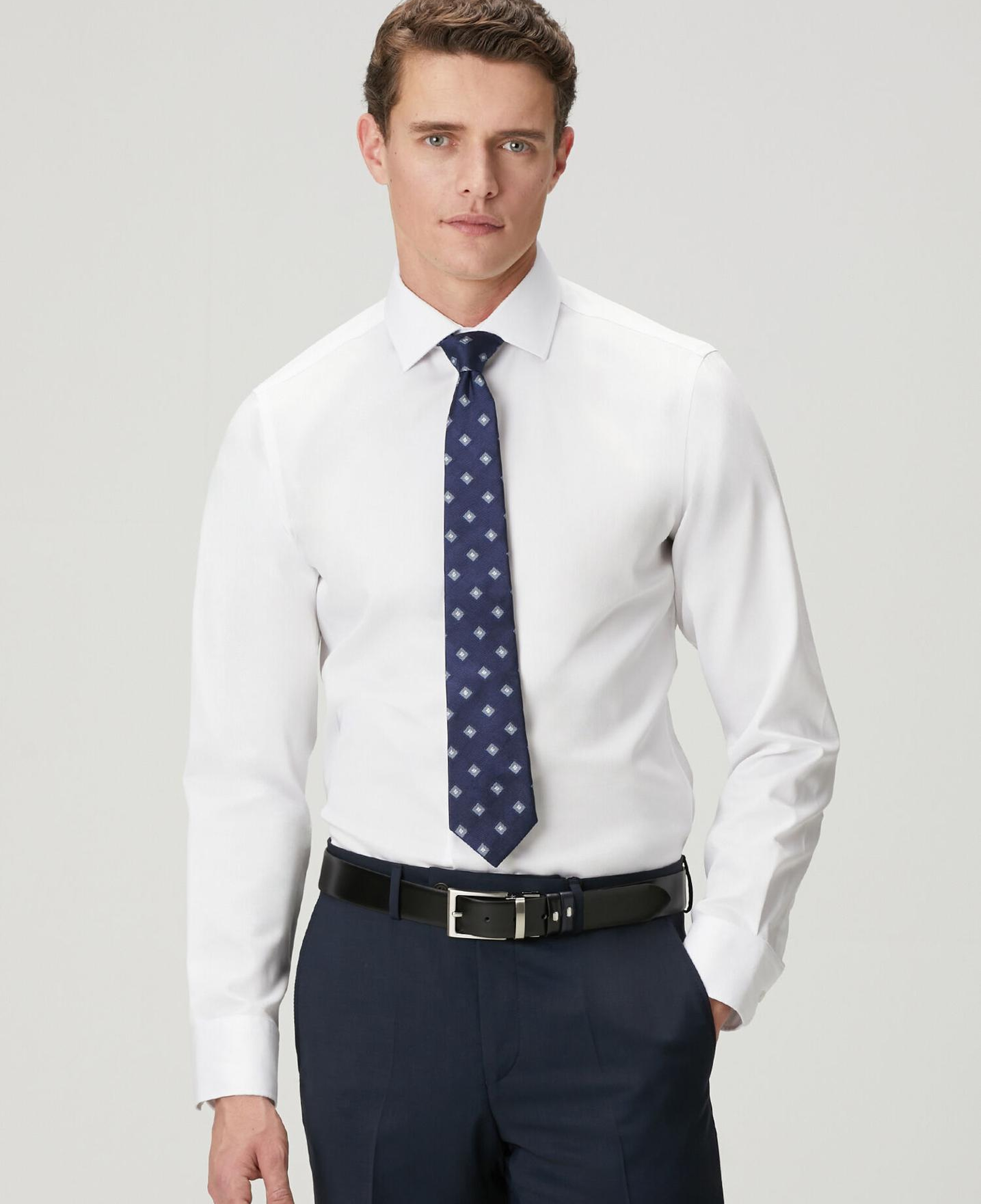 Beymen Club Erkek Slim Fit Beyaz Armürlü Non-iron Gömlek