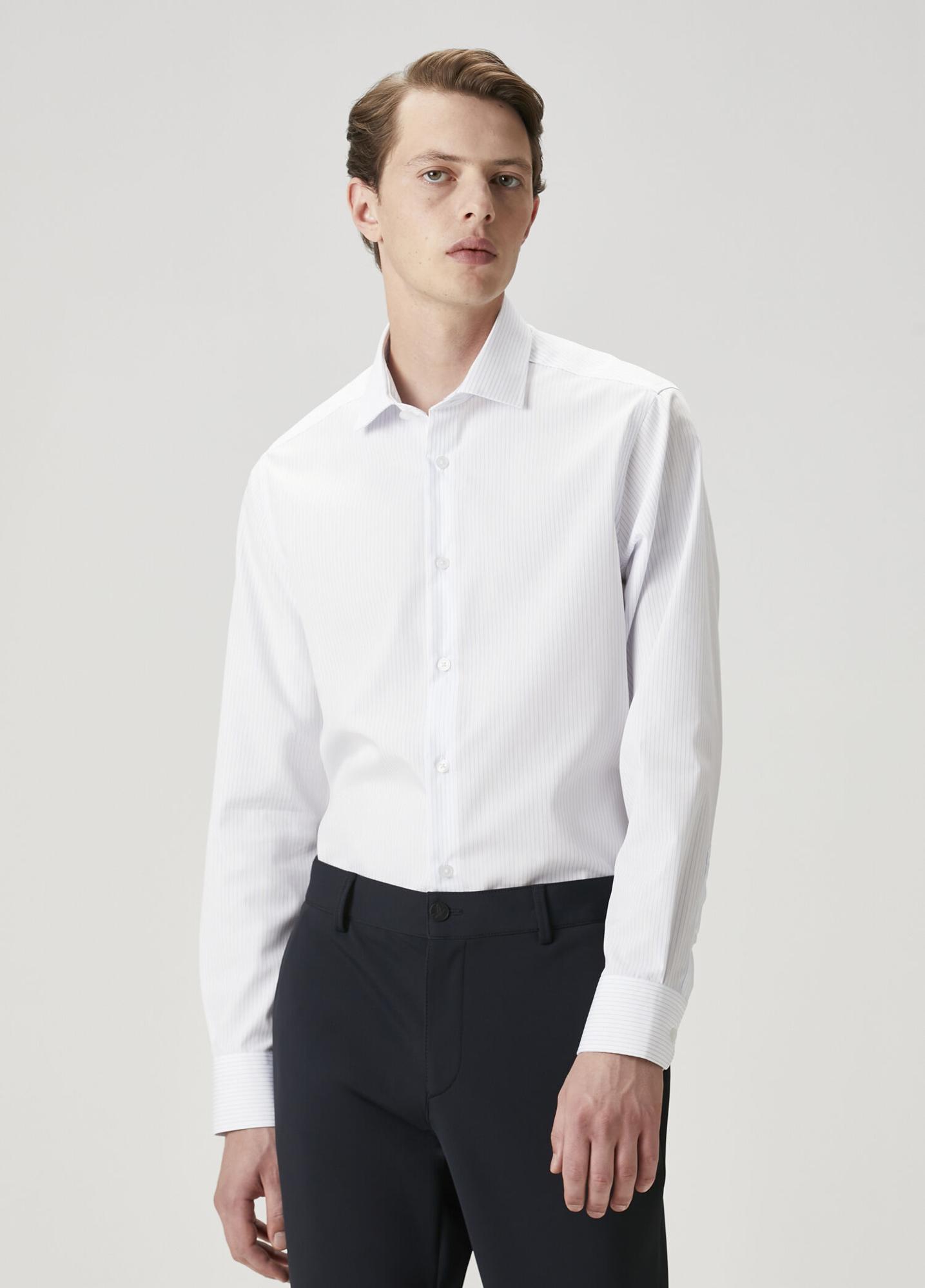 Beymen Club Erkek Comfort Fit Non Iron Mavi Beyaz Çizgili Gömlek