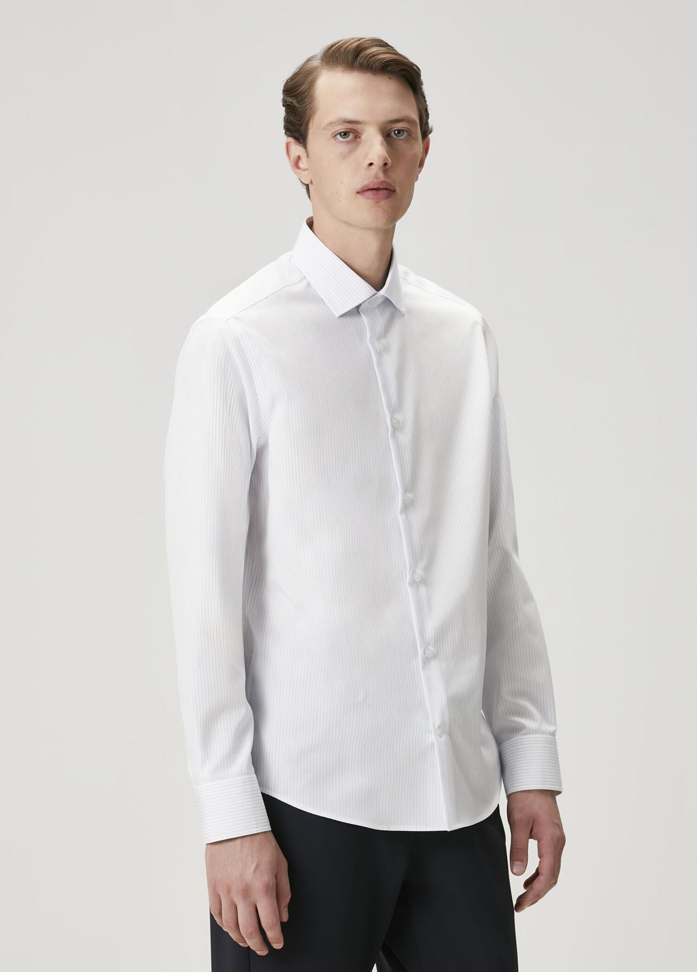 Beymen Club Erkek Comfort Fit Non Iron Mavi Beyaz Çizgili Gömlek