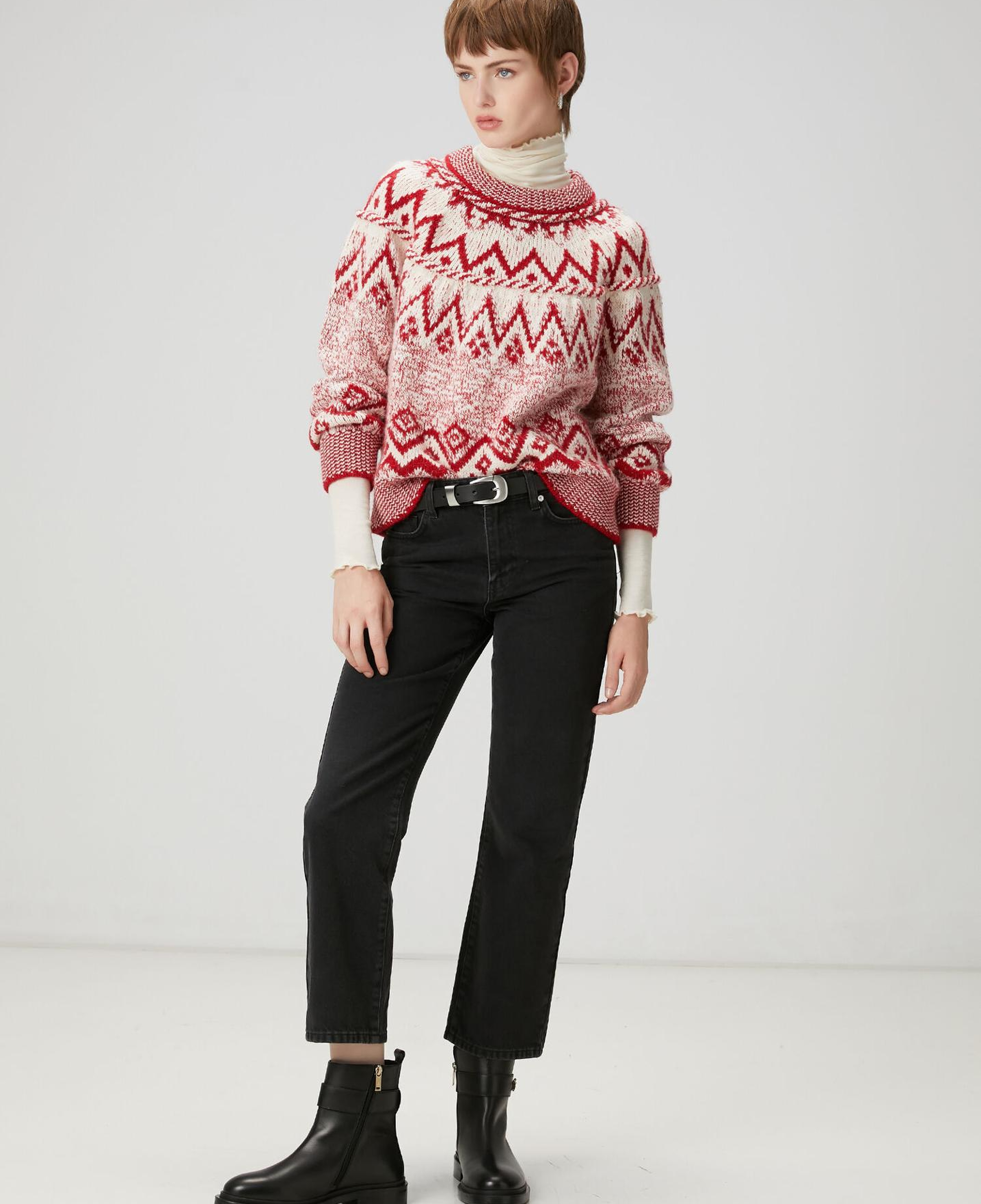 Beymen Club Kadın Kırmızı Ekru Jakarlı Kazak