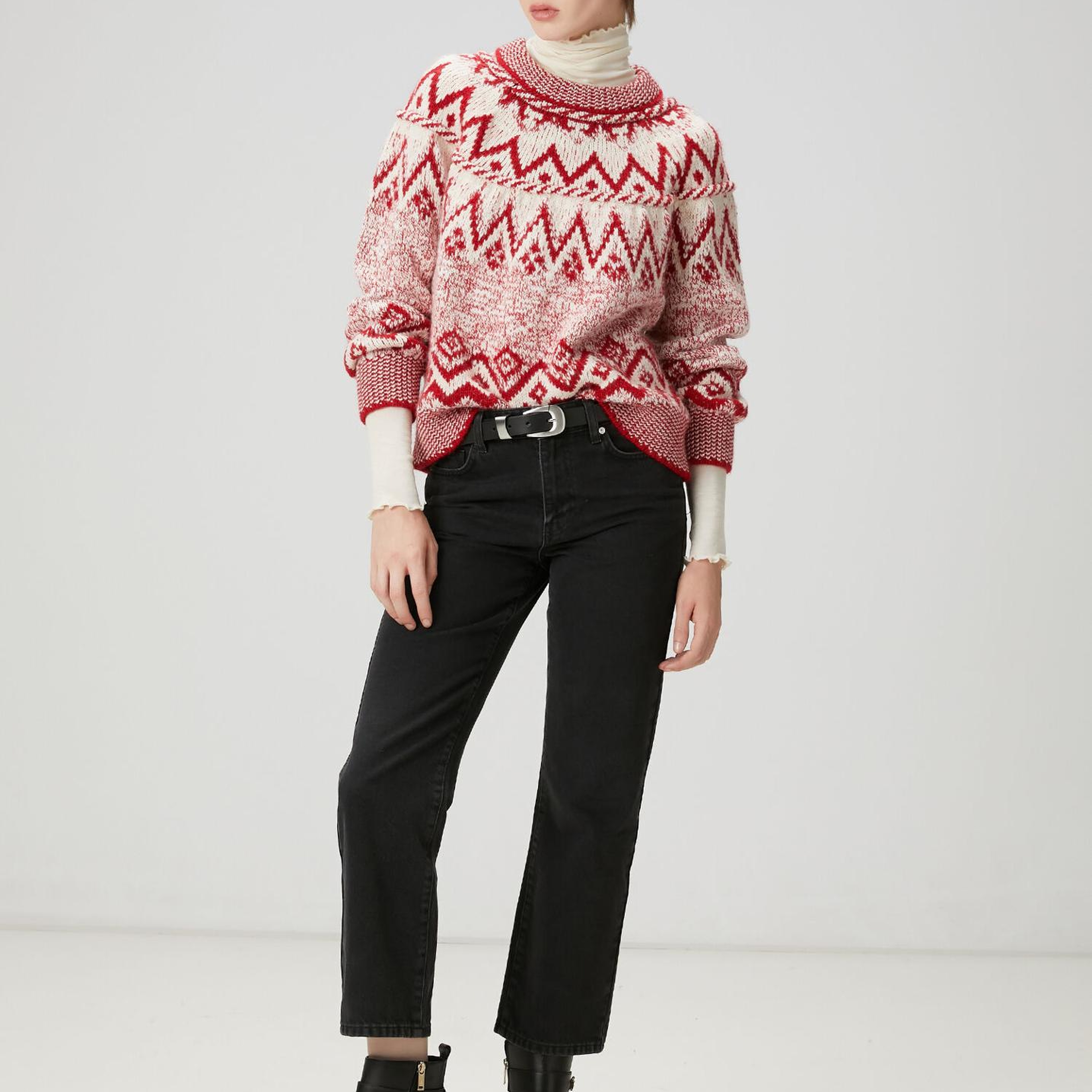 Beymen Club Kadın Kırmızı Ekru Jakarlı Kazak