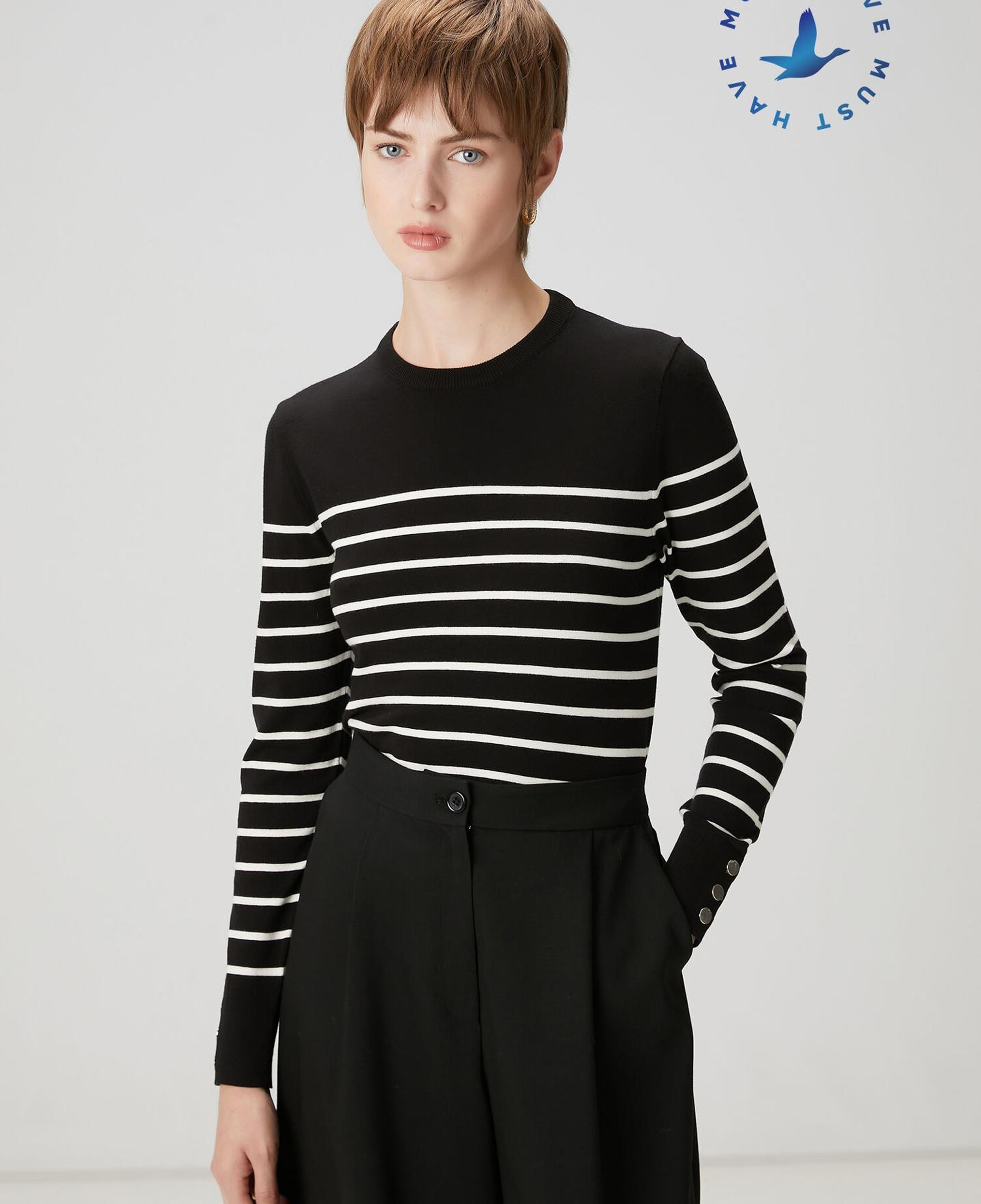 Beymen Club Kadın Siyah Beyaz Çizgili Basic Kazak