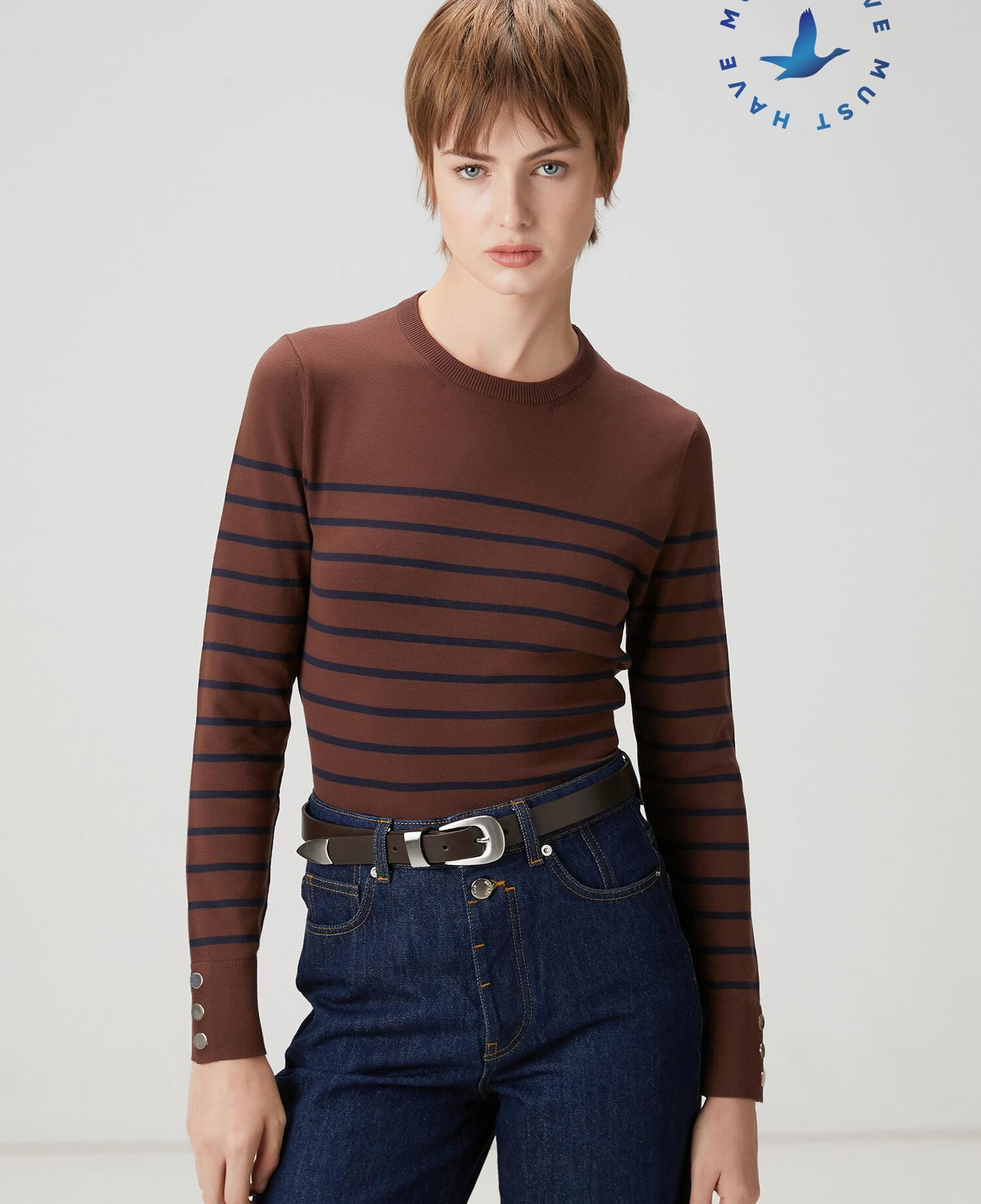 Beymen Club Kadın Kahve Lacivert Çizgili Basic Kazak