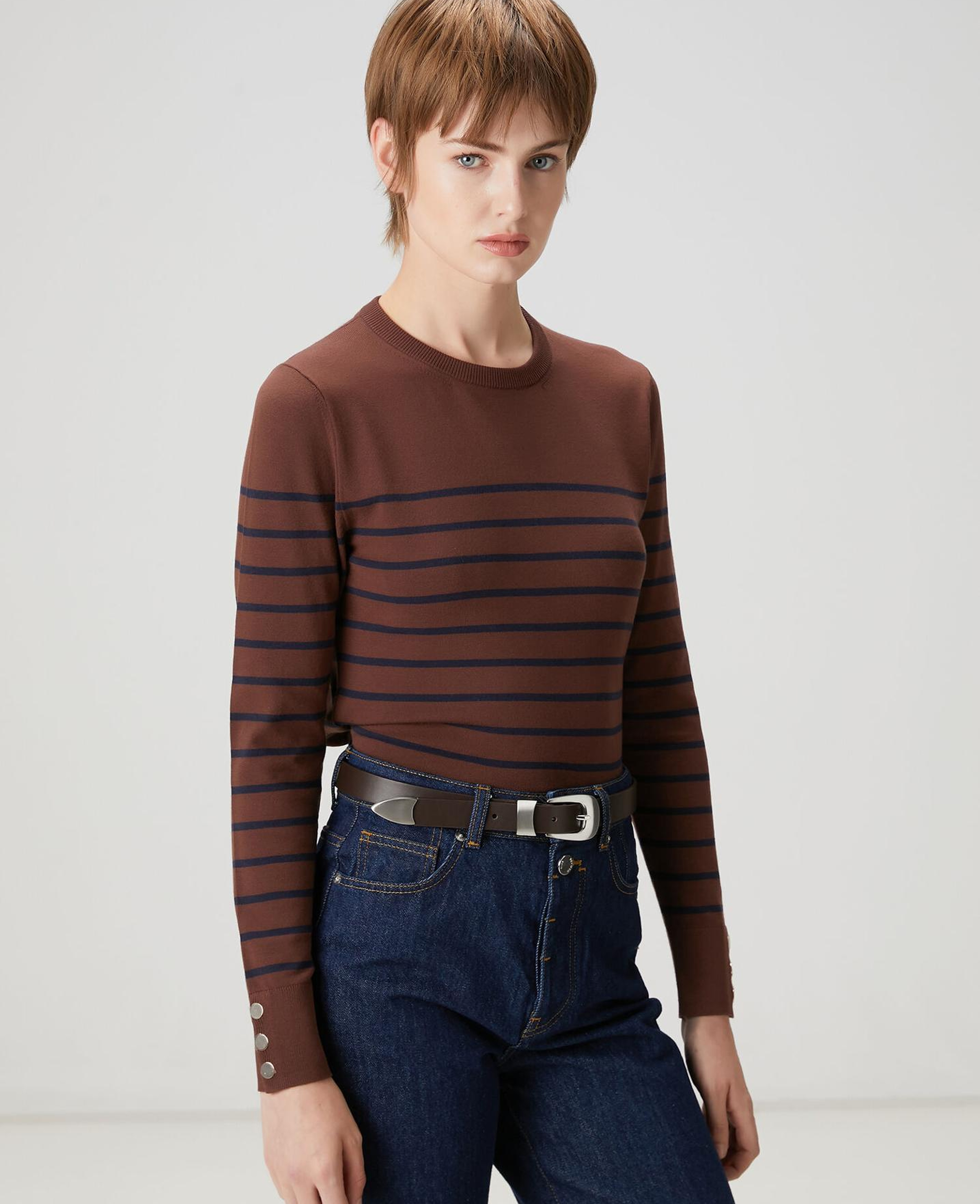 Beymen Club Kadın Kahve Lacivert Çizgili Basic Kazak