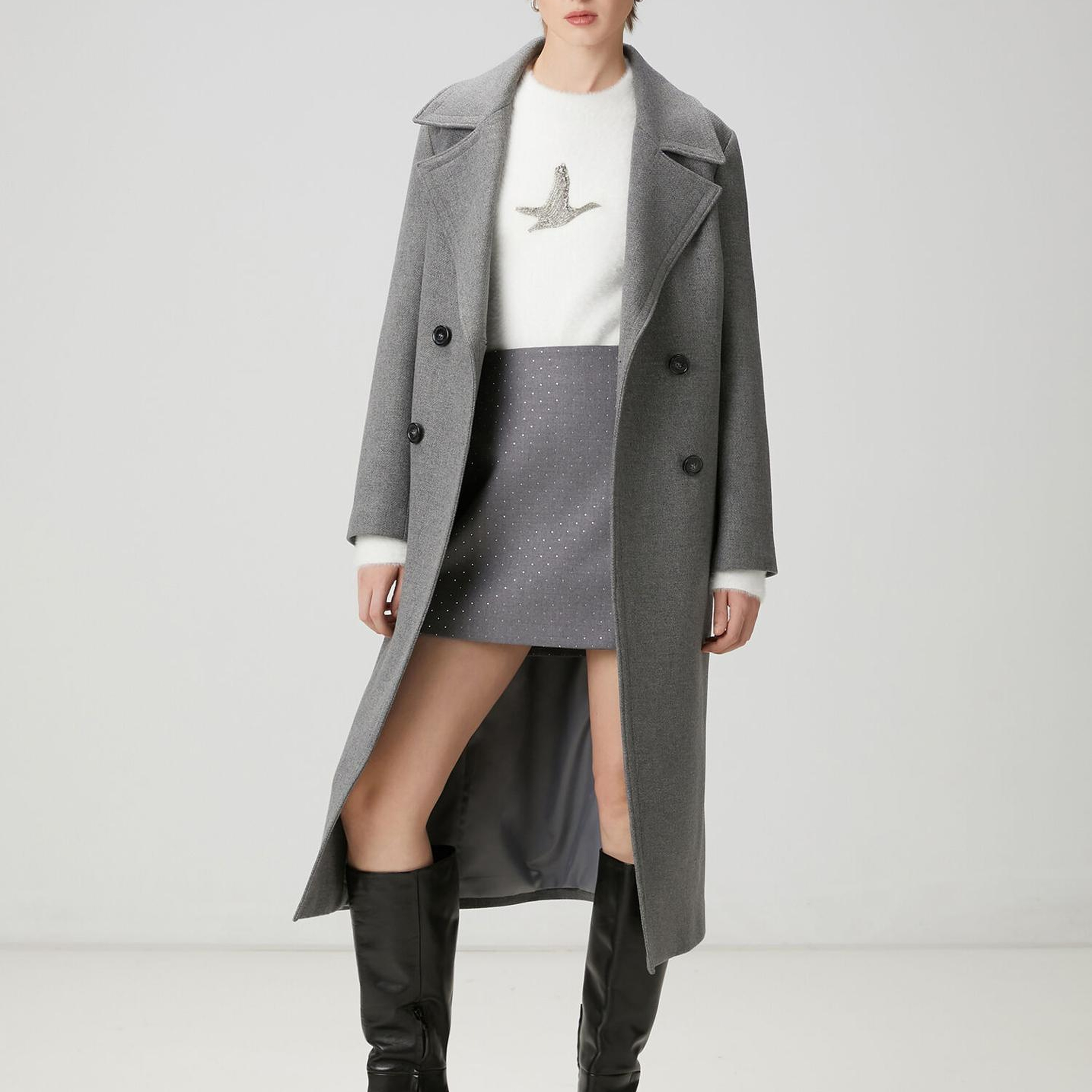 Beymen Club Kadın Kırık Beyaz Taşlı Kaz Logolu Kazak