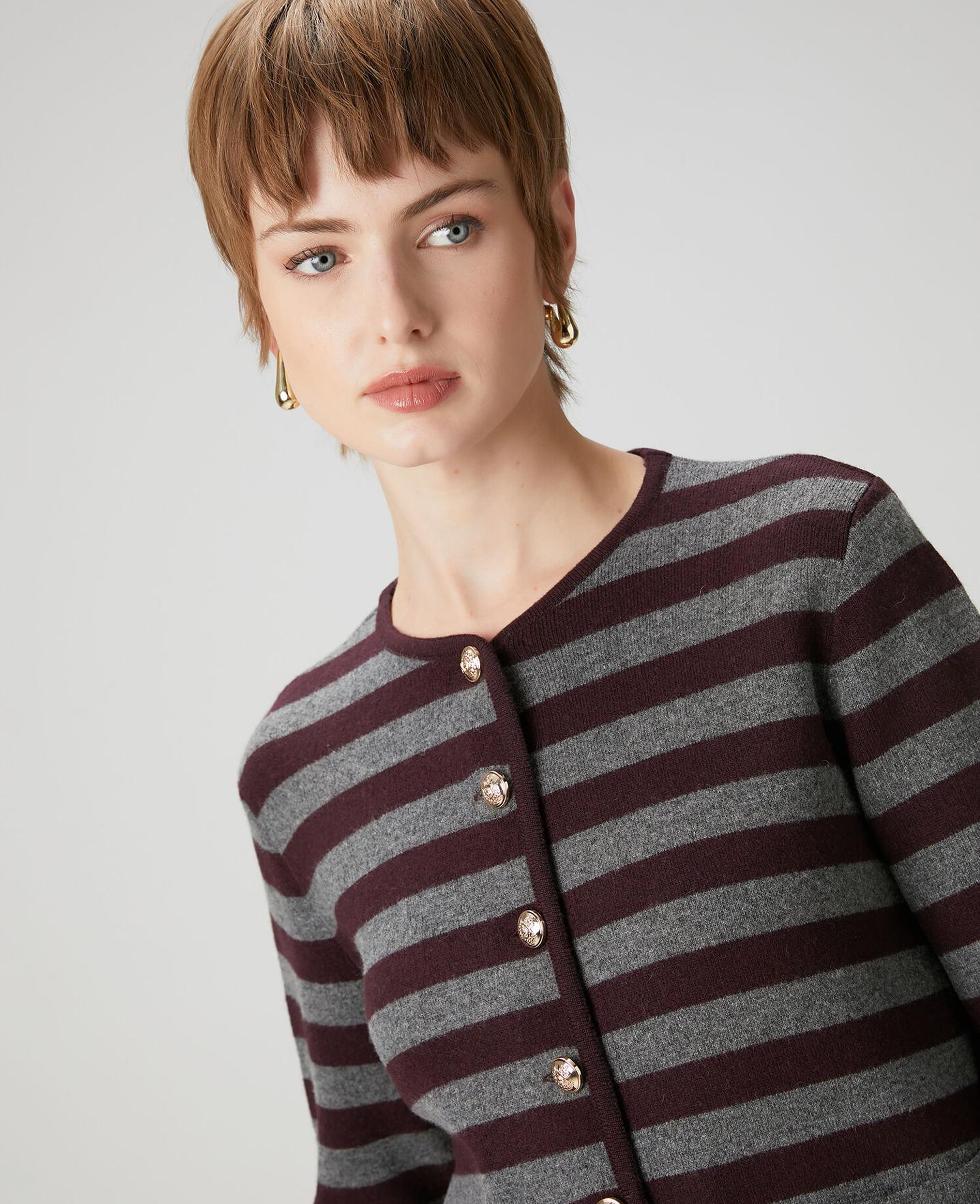Beymen Club Kadın Gri Bordo Çizgili Triko Ceket