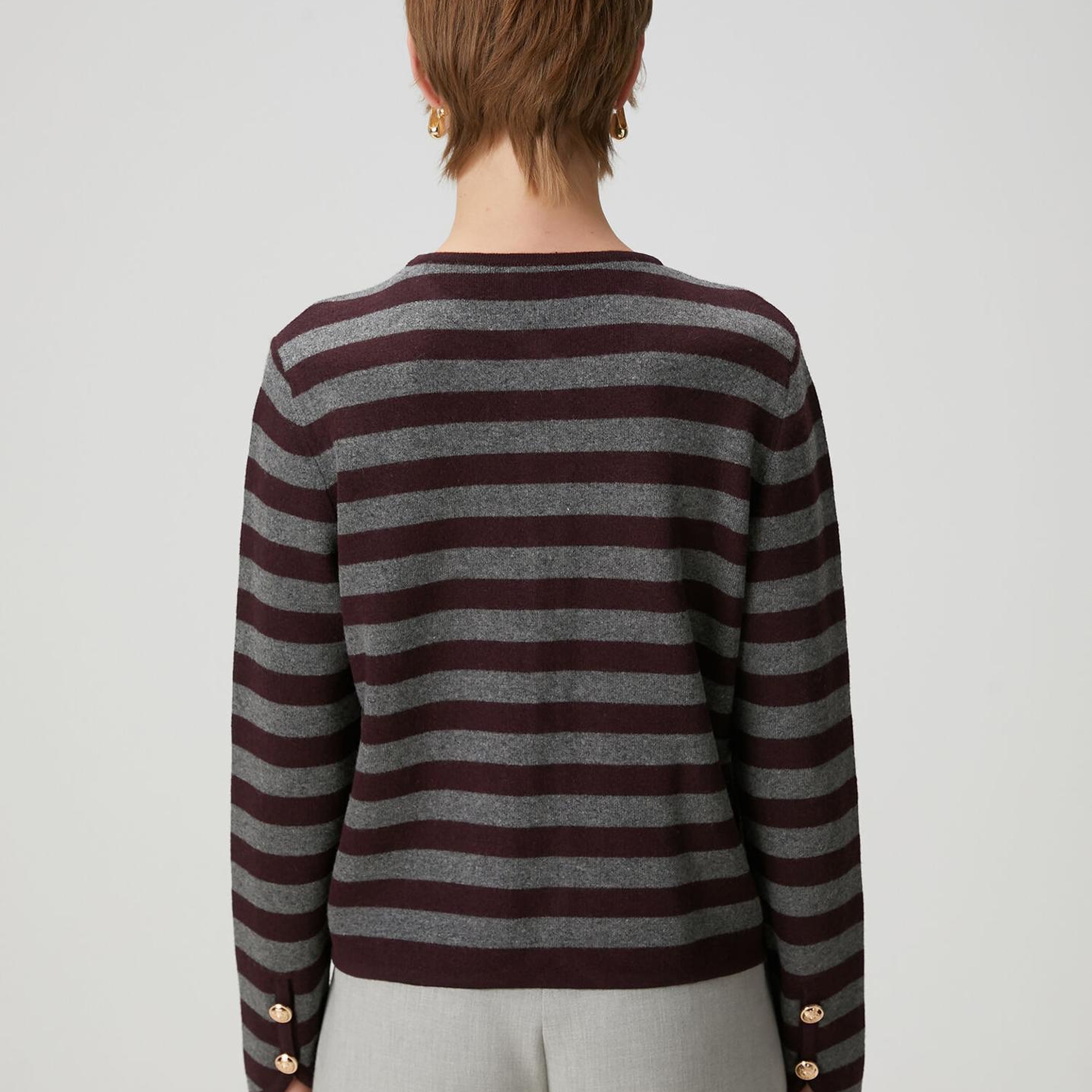 Beymen Club Kadın Gri Bordo Çizgili Triko Ceket