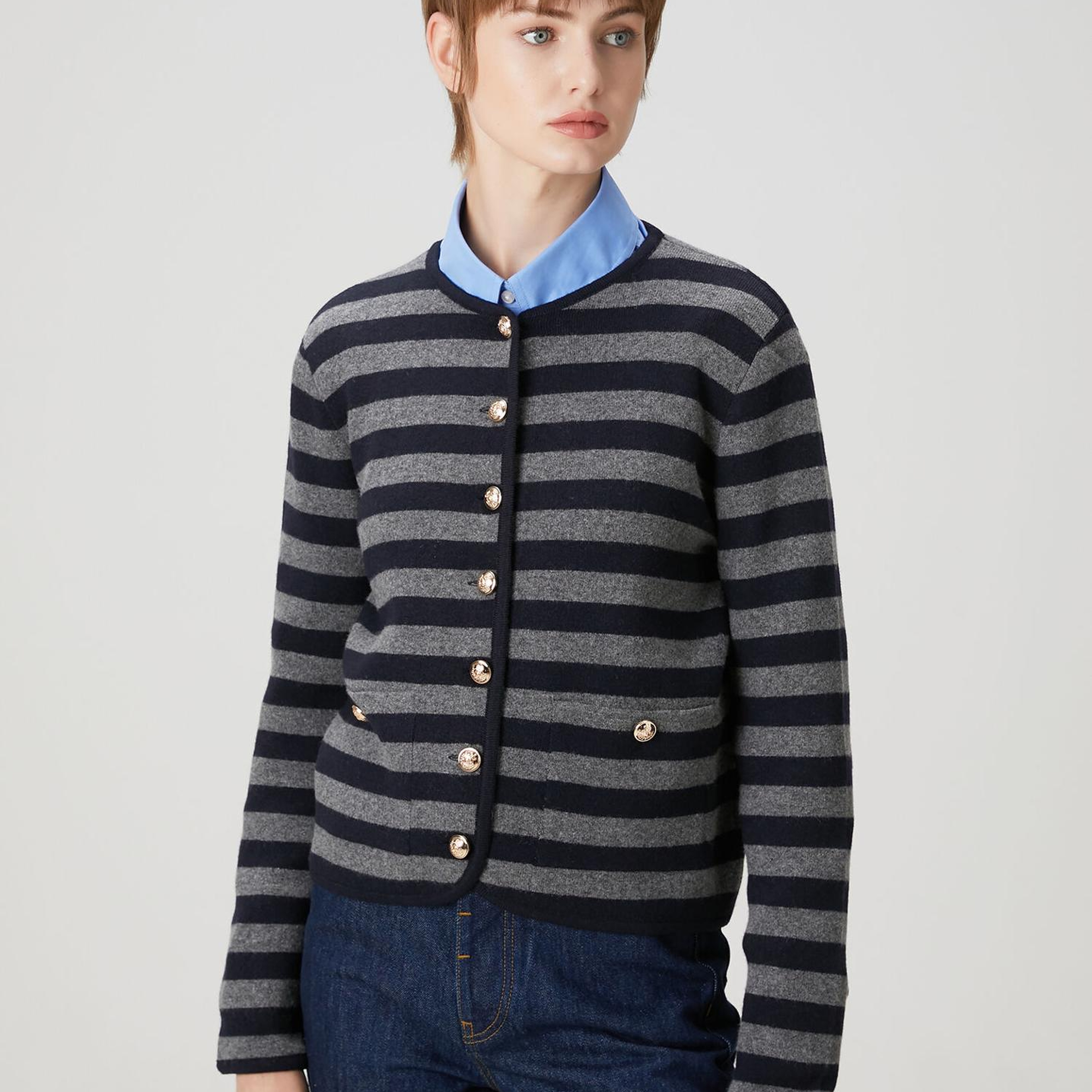 Beymen Club Kadın Lacivert Gri Çizgili Triko