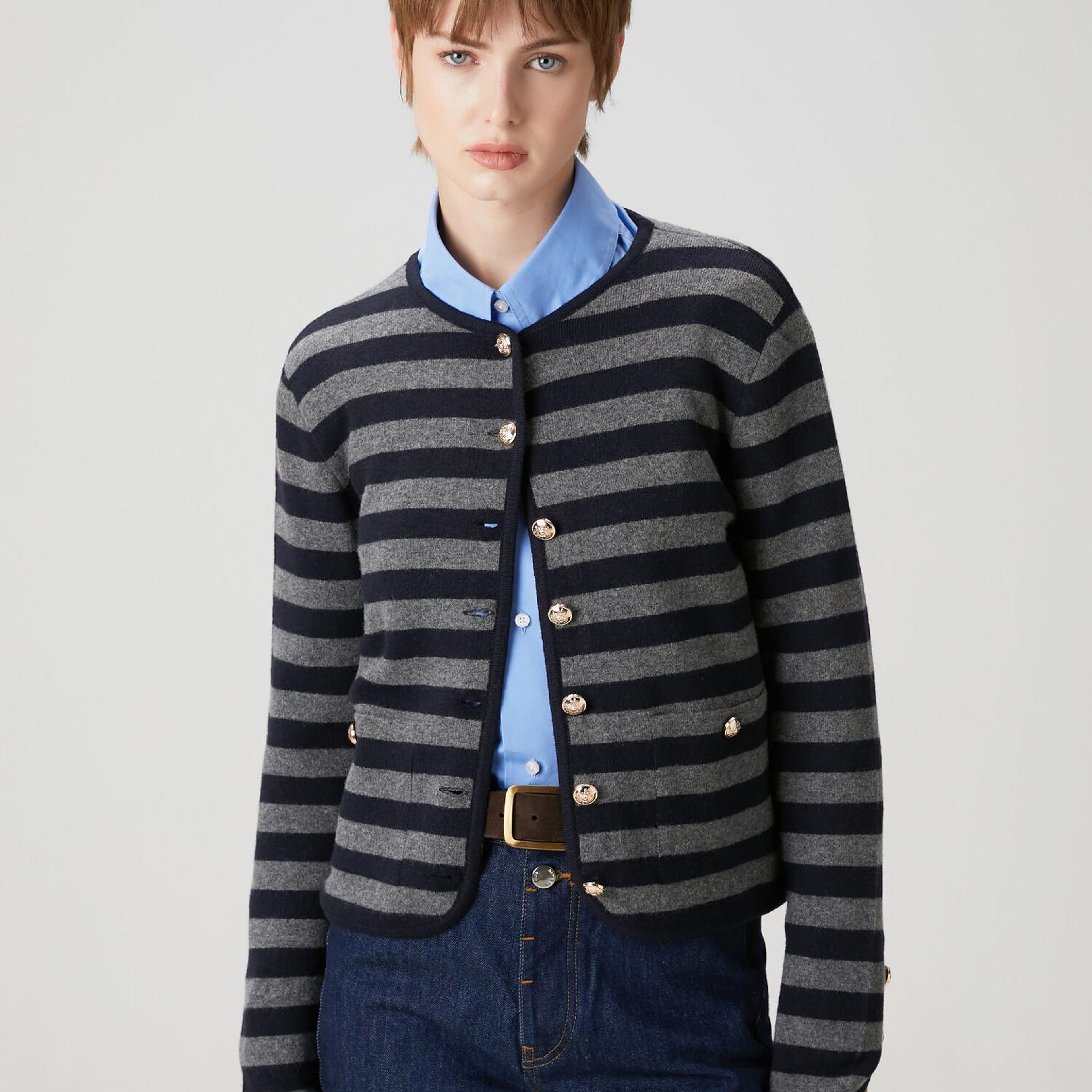 Beymen Club Kadın Lacivert Gri Çizgili Triko