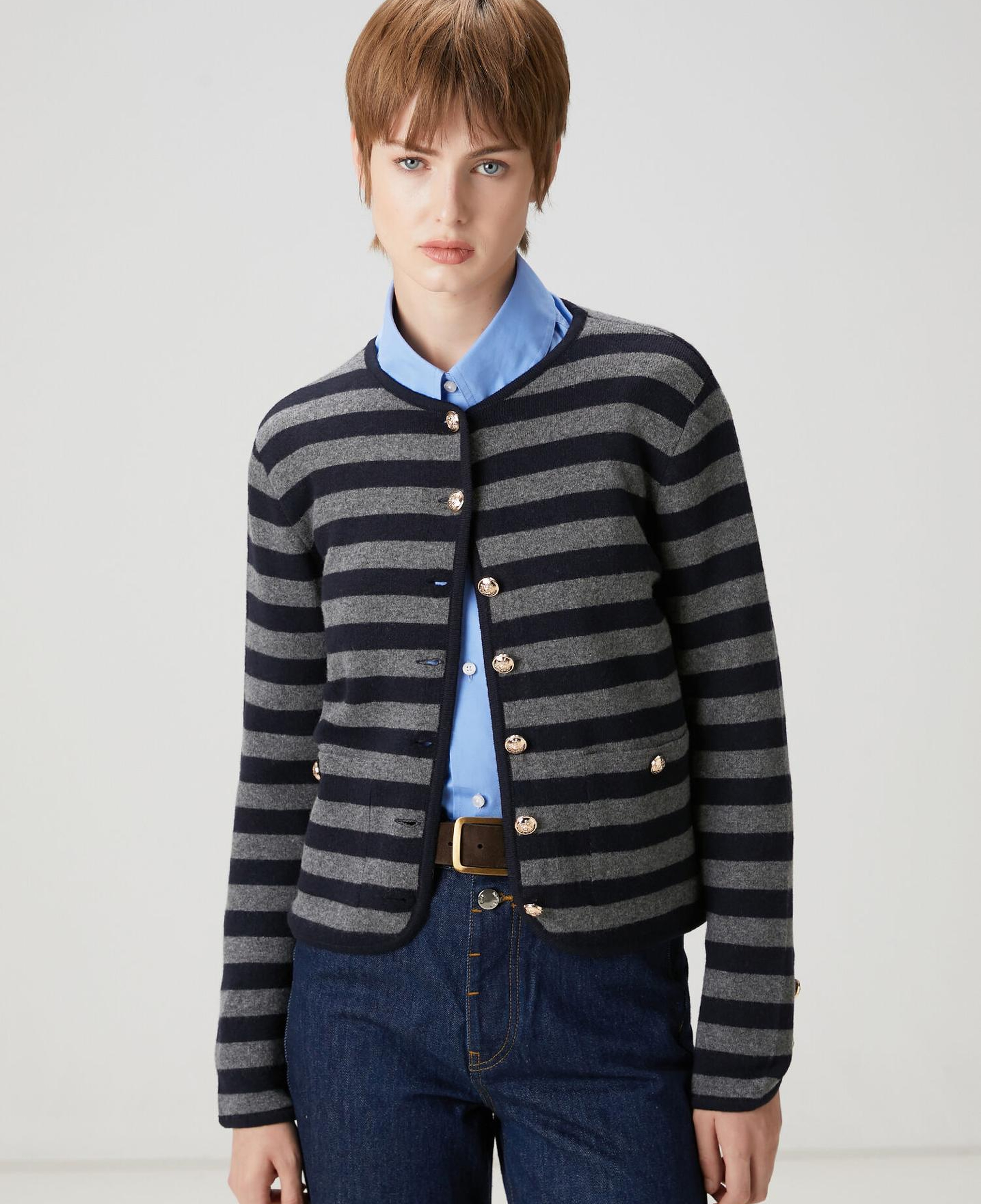 Beymen Club Kadın Lacivert Gri Çizgili Triko