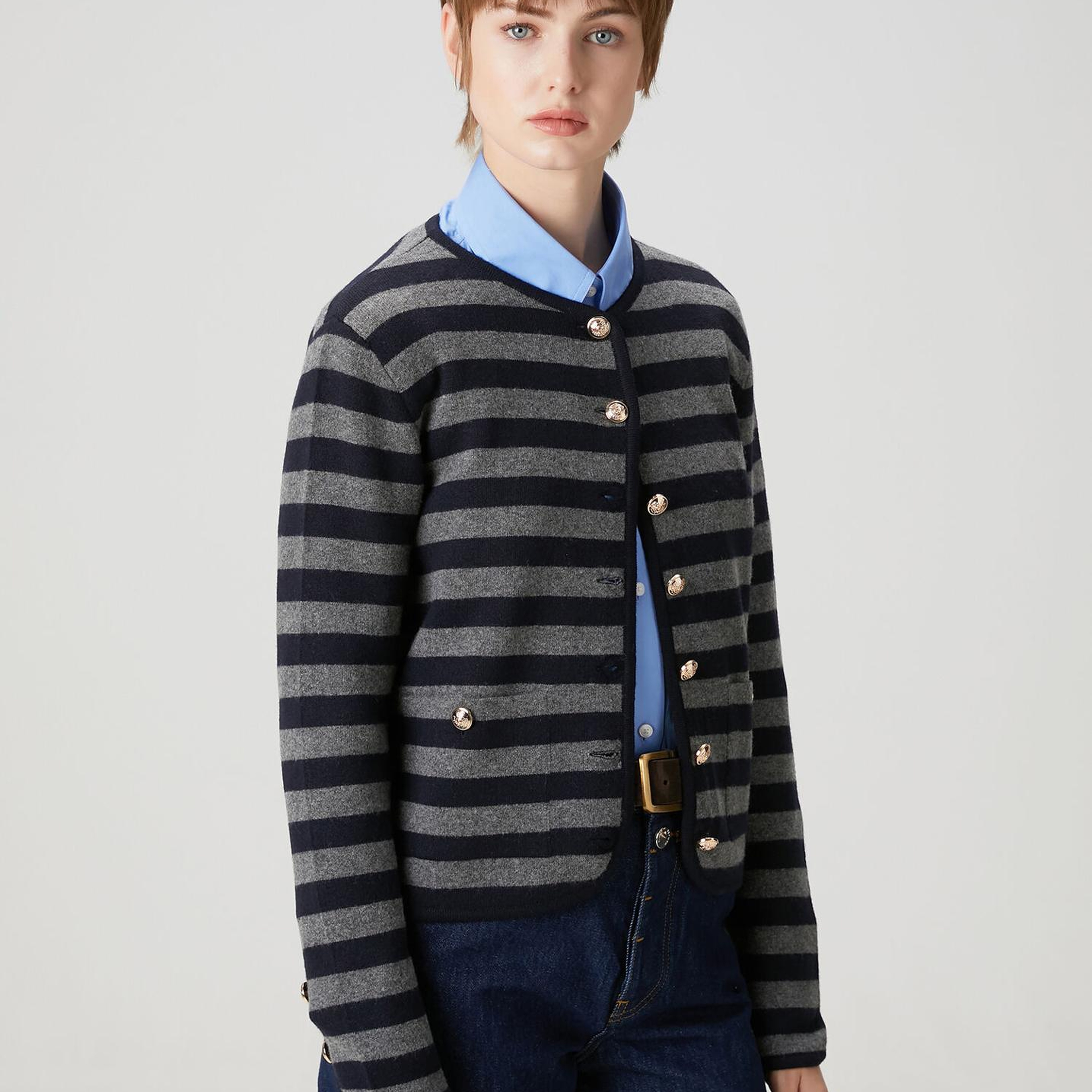 Beymen Club Kadın Lacivert Gri Çizgili Triko