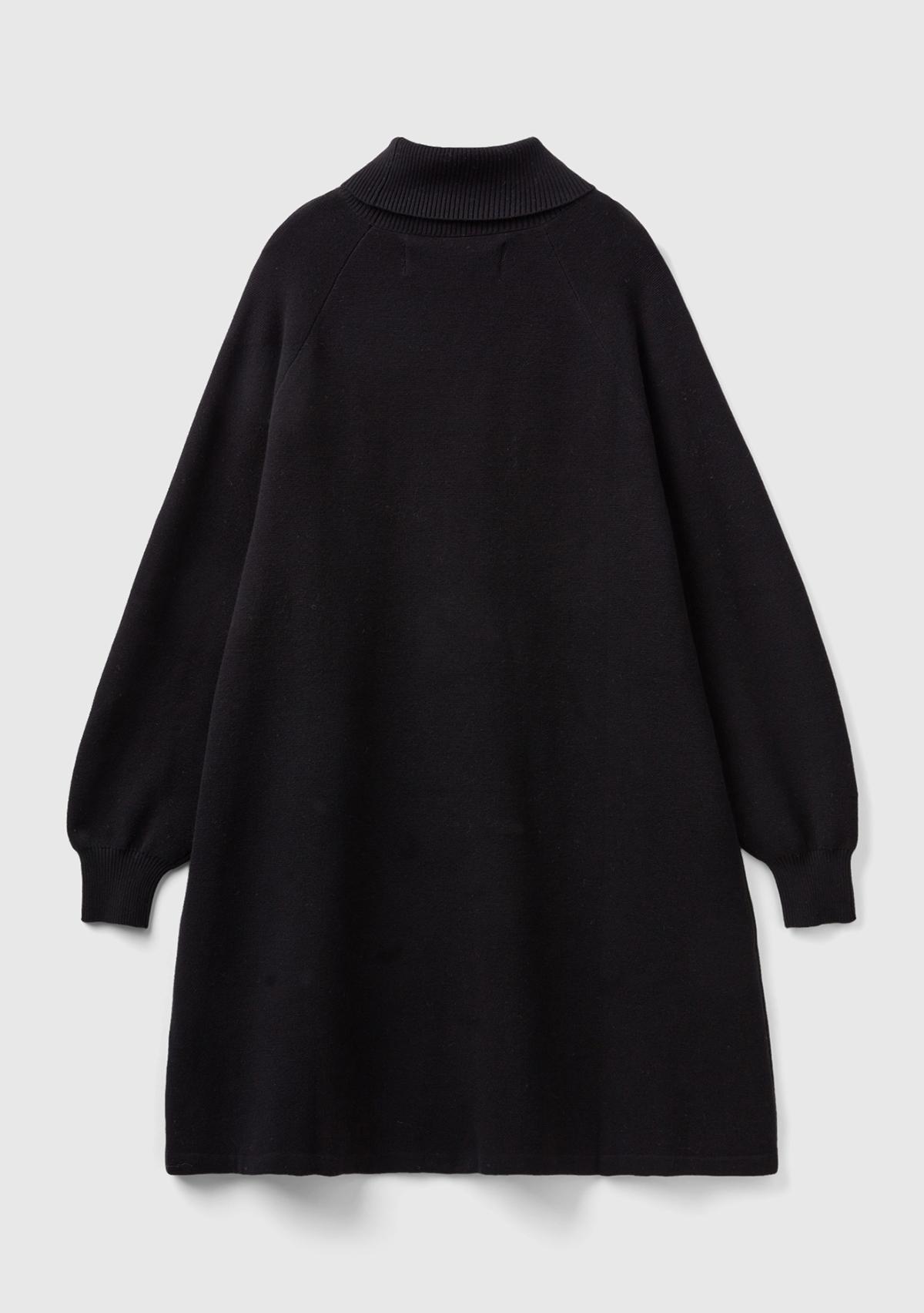 Kadın Siyah Koton Karışımlı Balıkçı Yaka Diz Midi Elbise