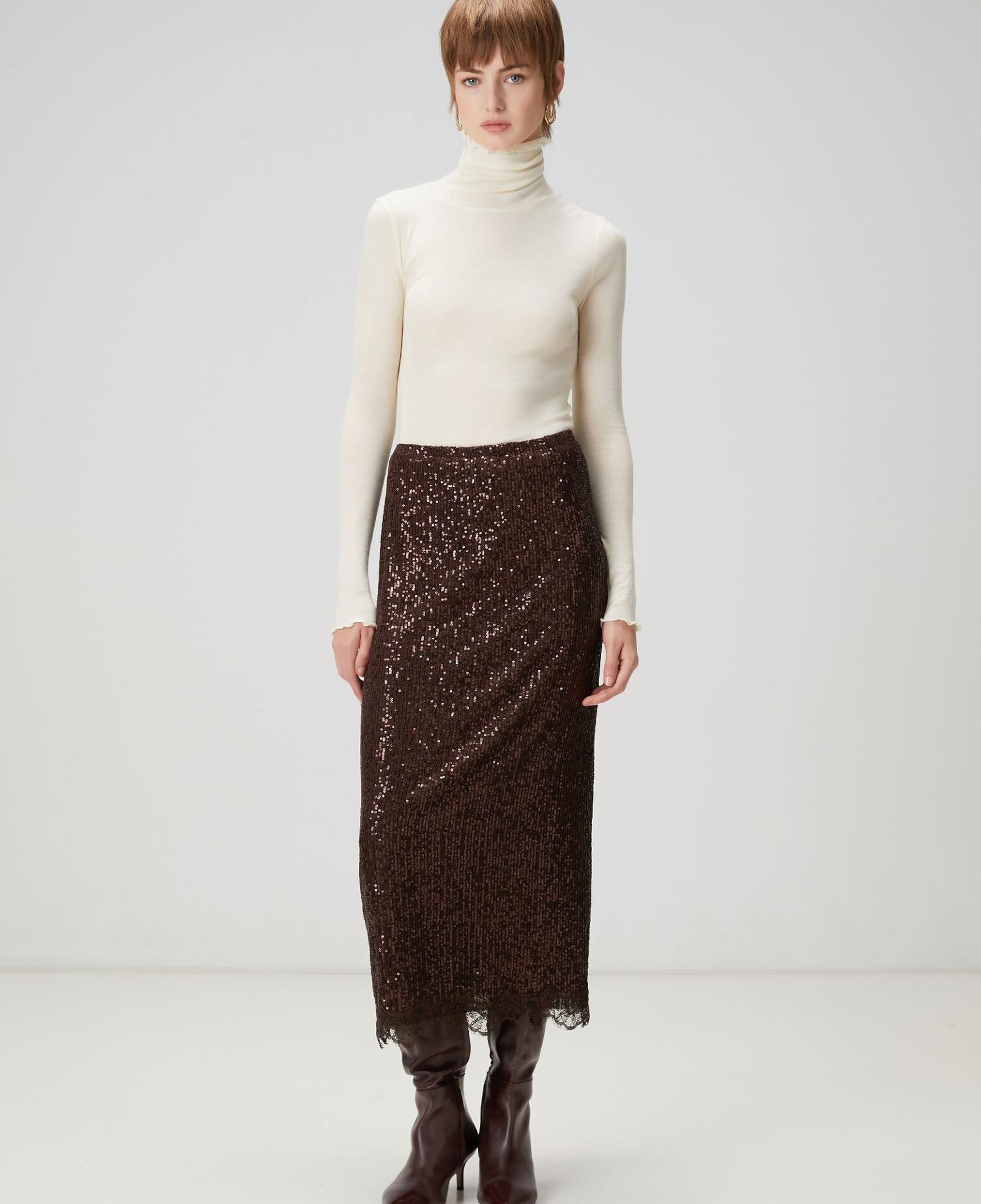 Beymen Club Kadın Kahverengi Pullu Midi Abiye Etek