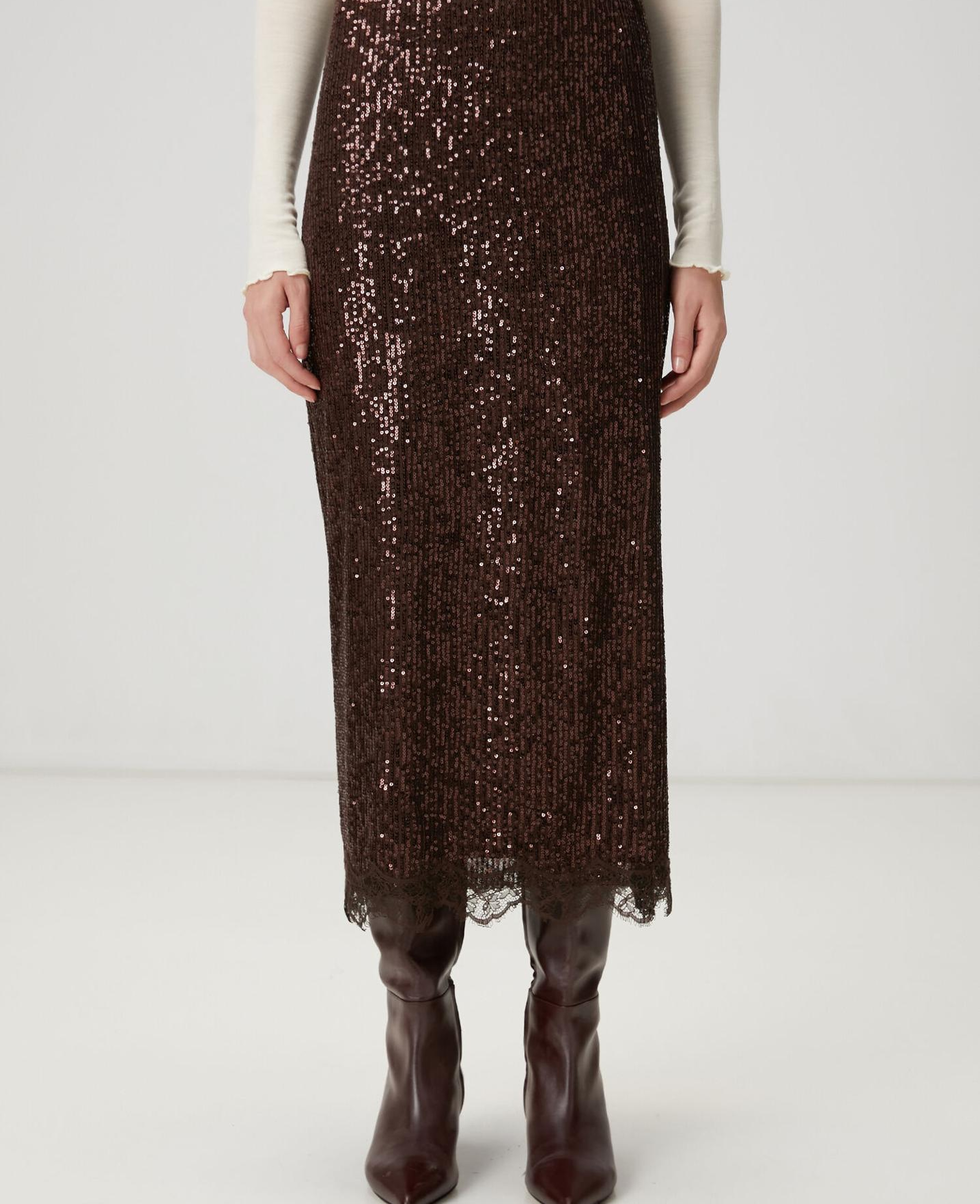 Beymen Club Kadın Kahverengi Pullu Midi Abiye Etek