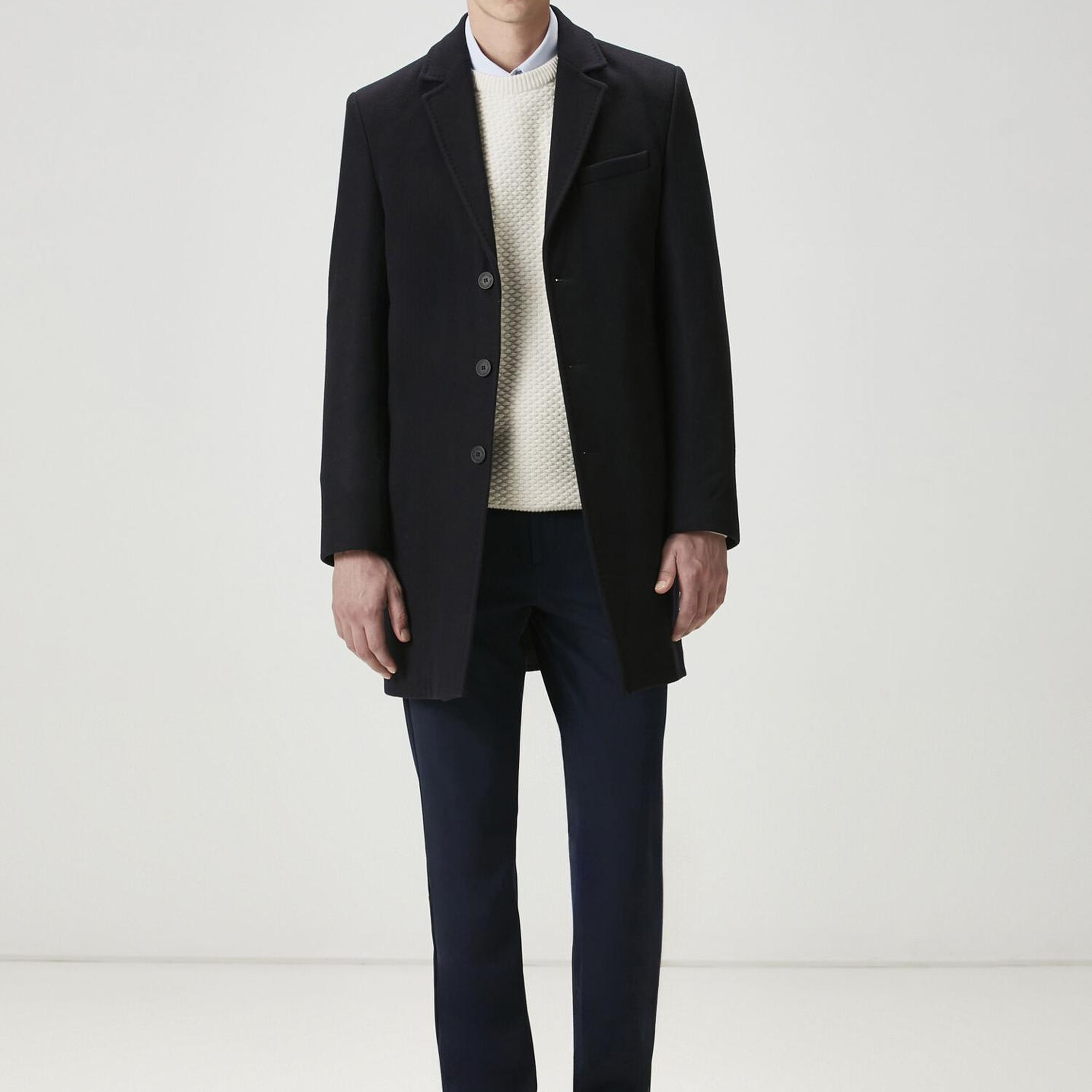 Beymen Club Erkek Lacivert İtalyan Yün Kaşe Palto