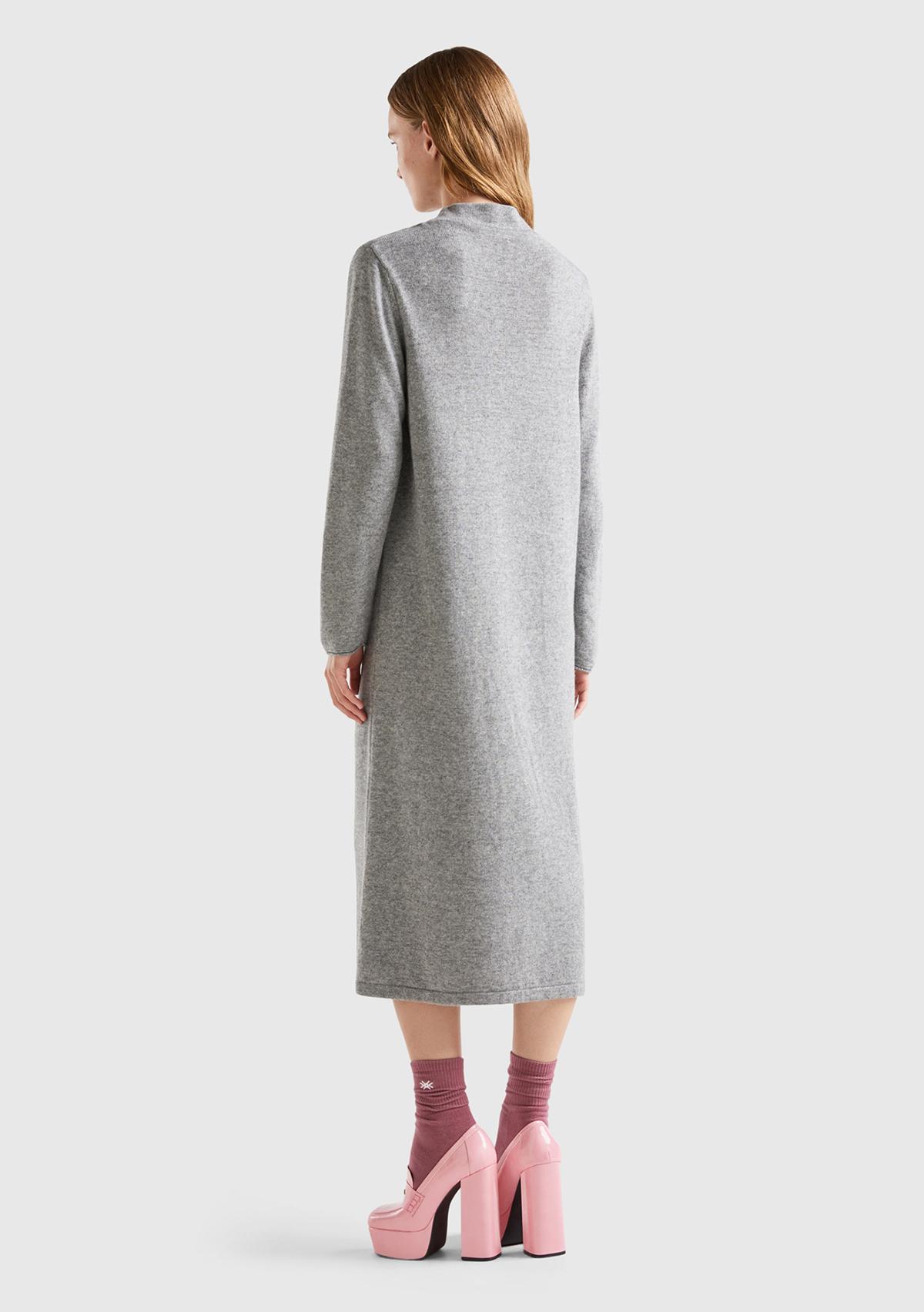 Kadın Gri Kaşmir Karışımlı Dik Yaka Elbise