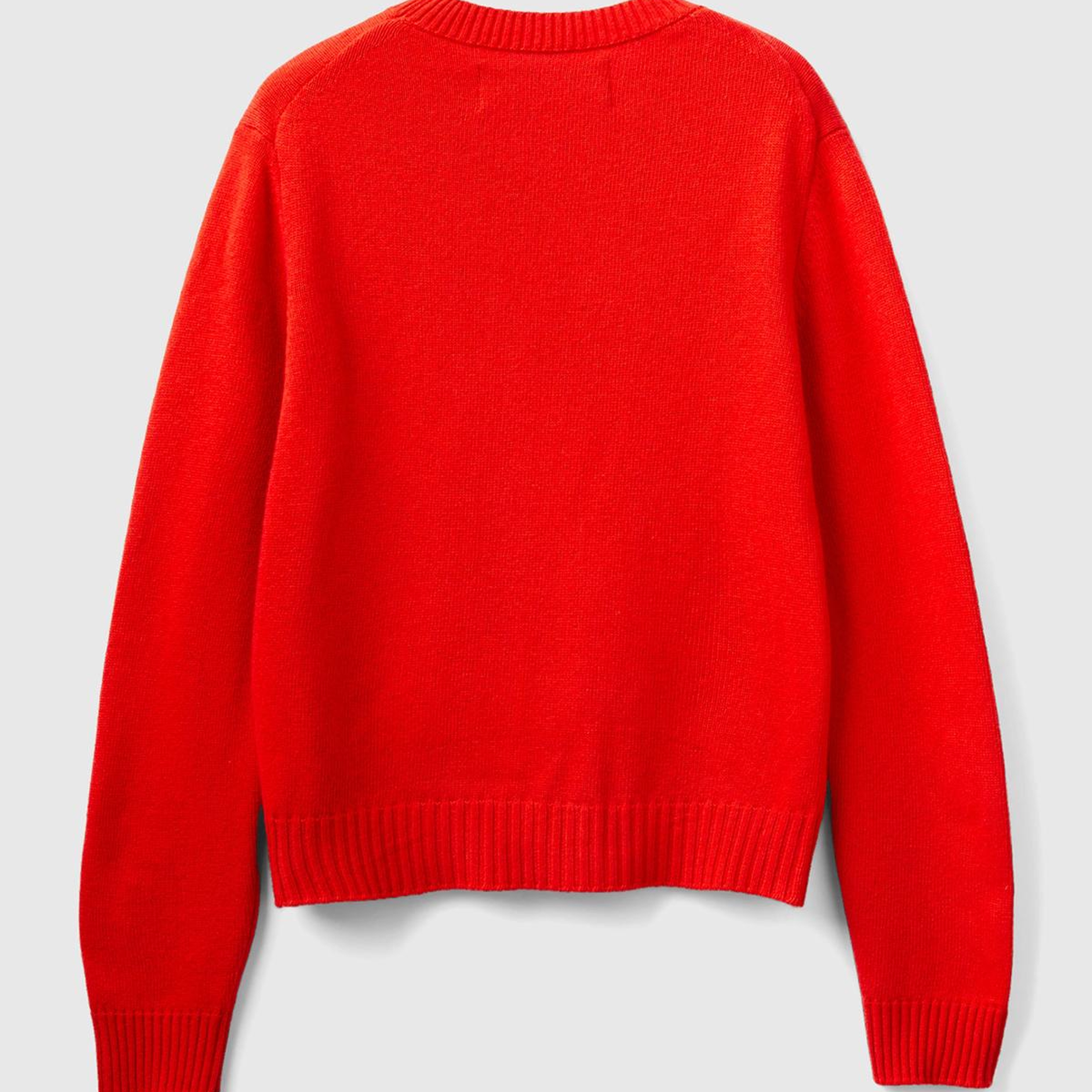 Kadın Kırmızı Kaşmir Karışımlı Tavşan Desenli Kazak