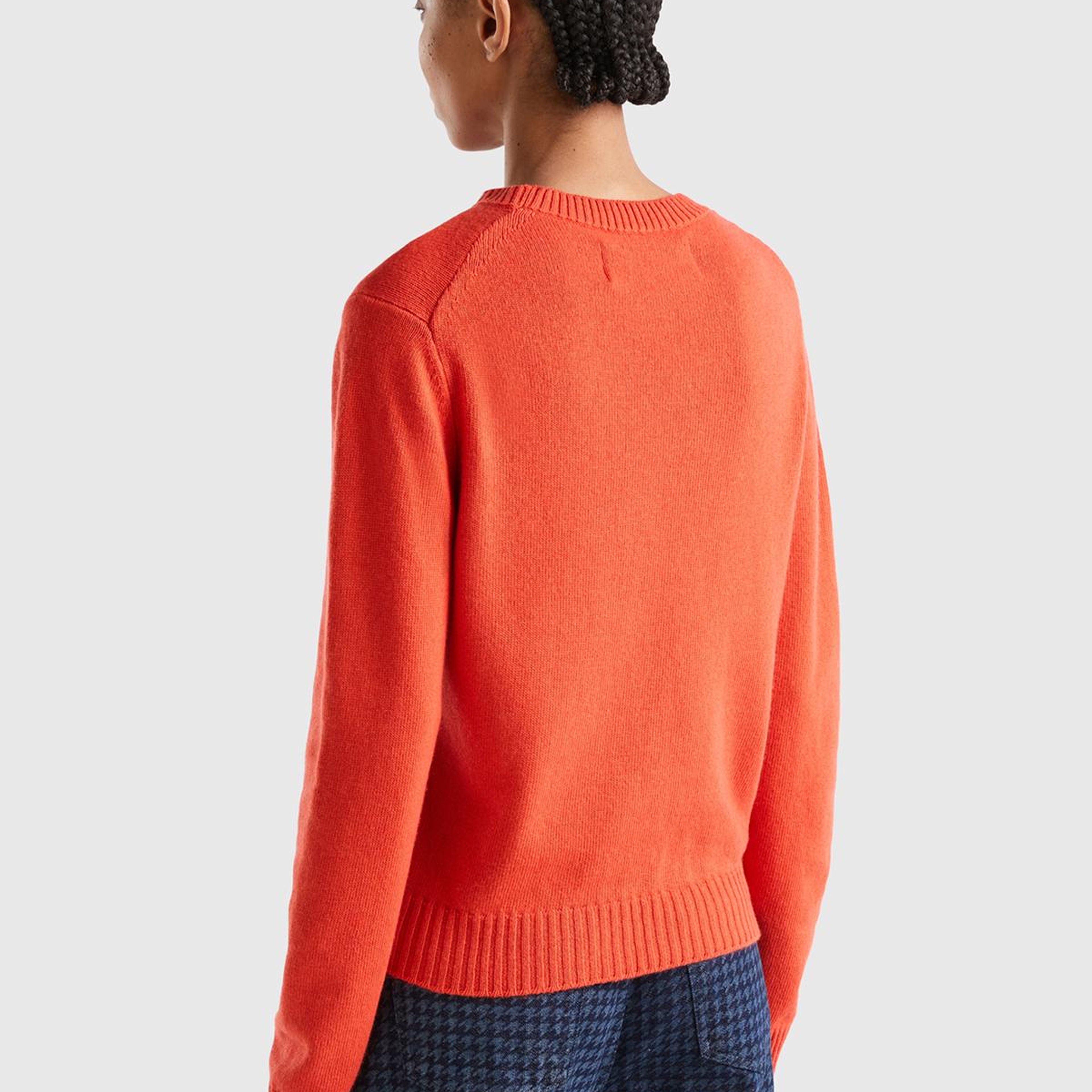 Kadın Kırmızı Kaşmir Karışımlı Tavşan Desenli Kazak