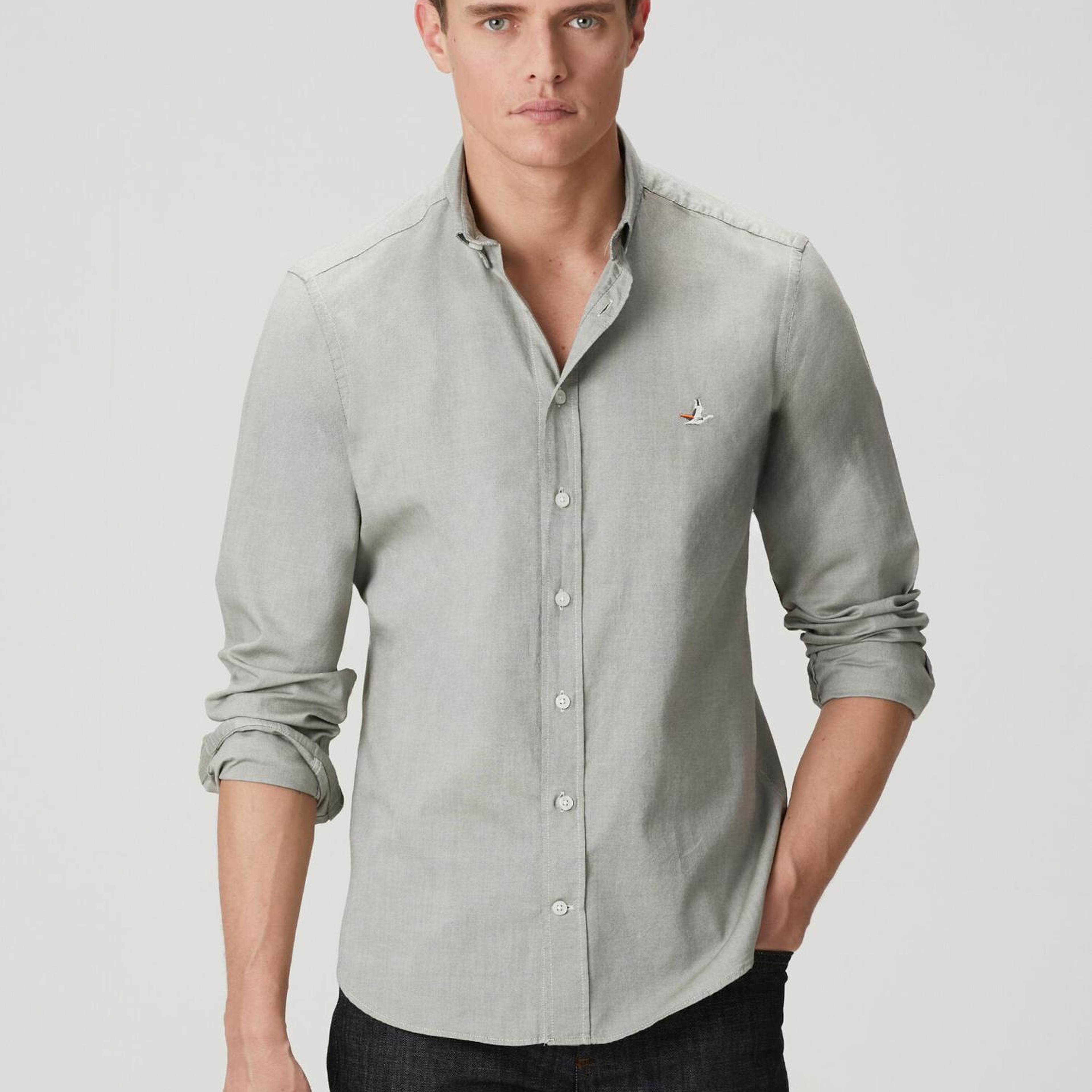 Beymen Club Erkek Slim Fit Açık Haki Oxford Gömlek