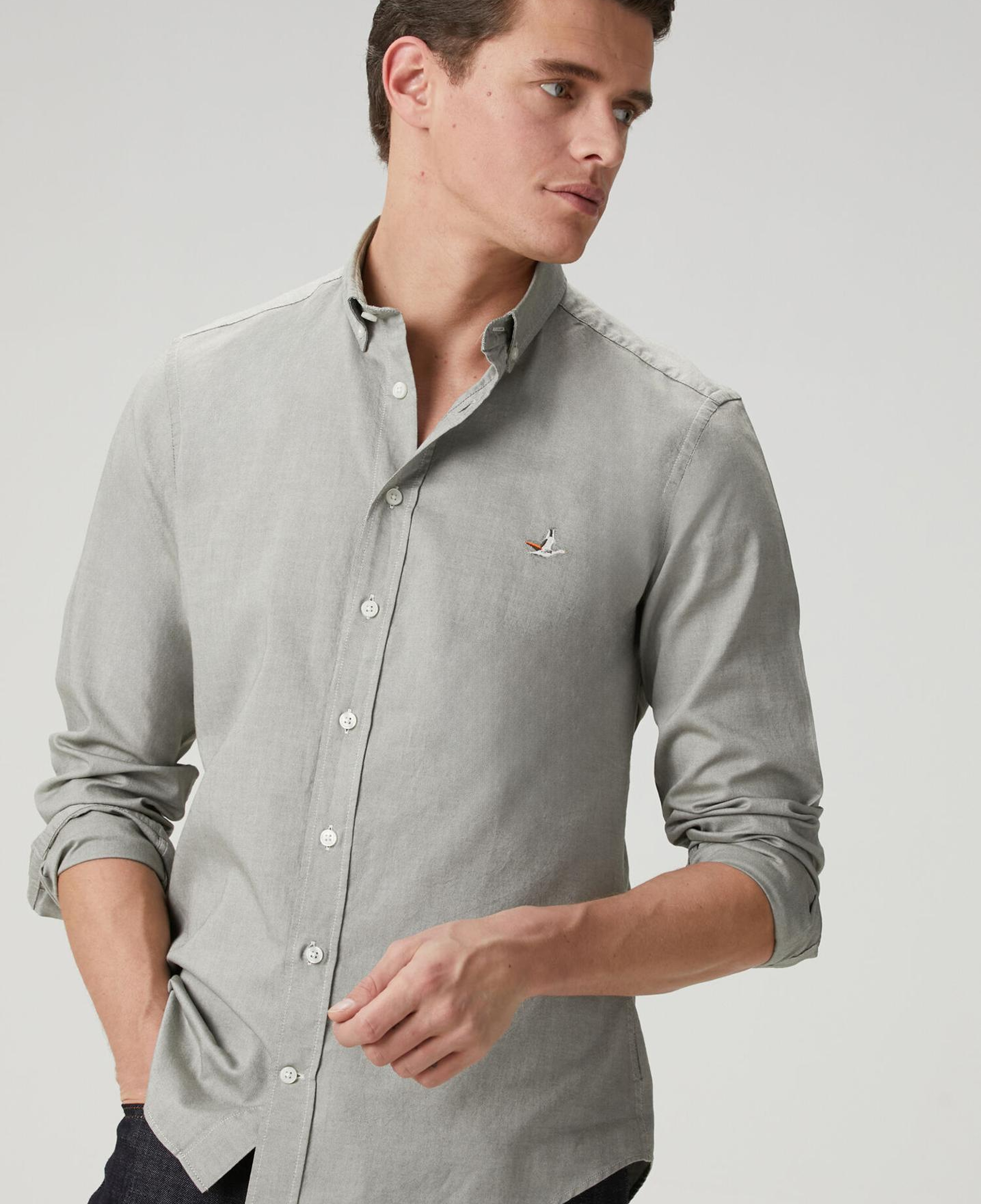 Beymen Club Erkek Slim Fit Açık Haki Oxford Gömlek