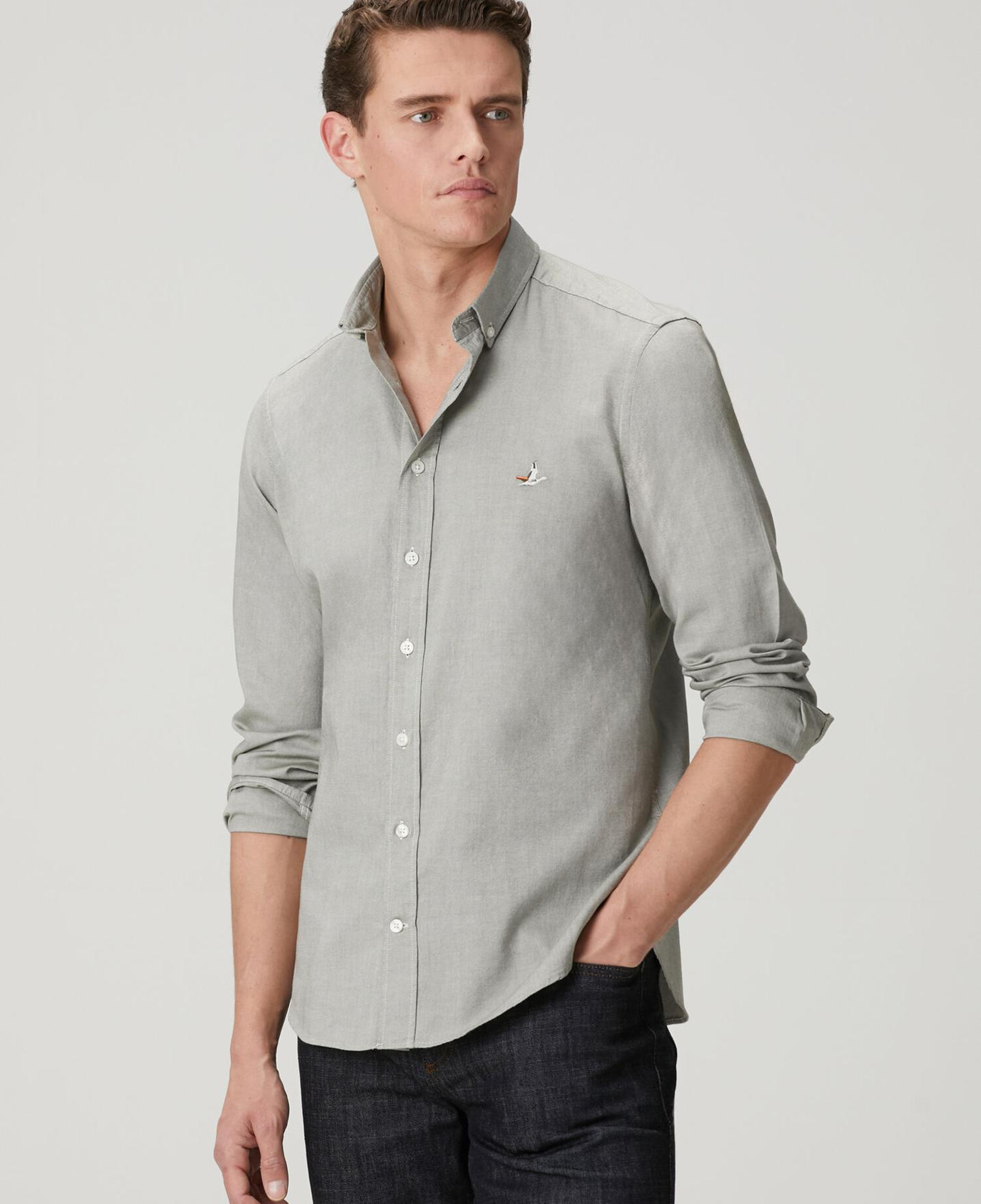 Beymen Club Erkek Slim Fit Açık Haki Oxford Gömlek