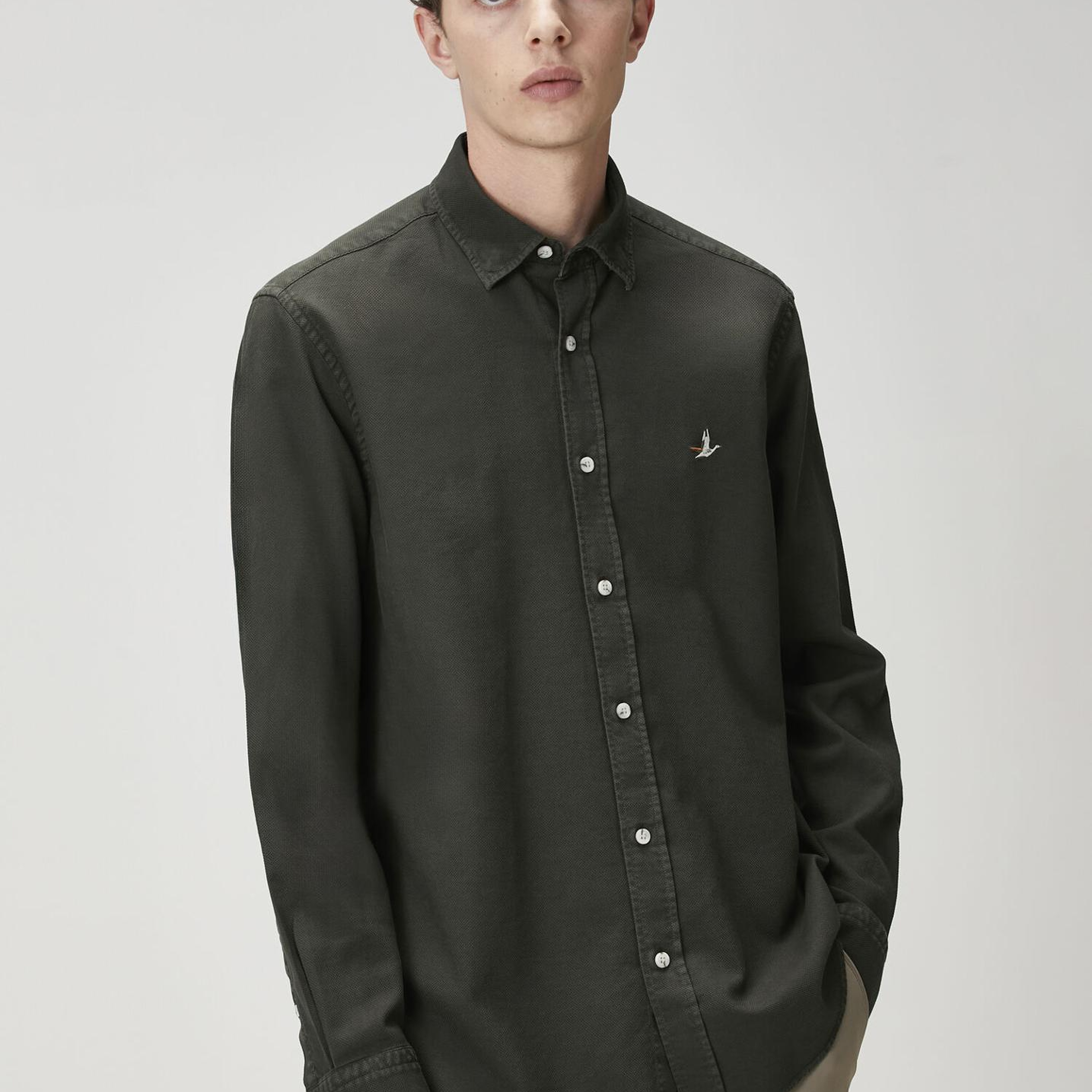 Beymen Club Erkek Comfort Fit Haki Dokulu Gömlek