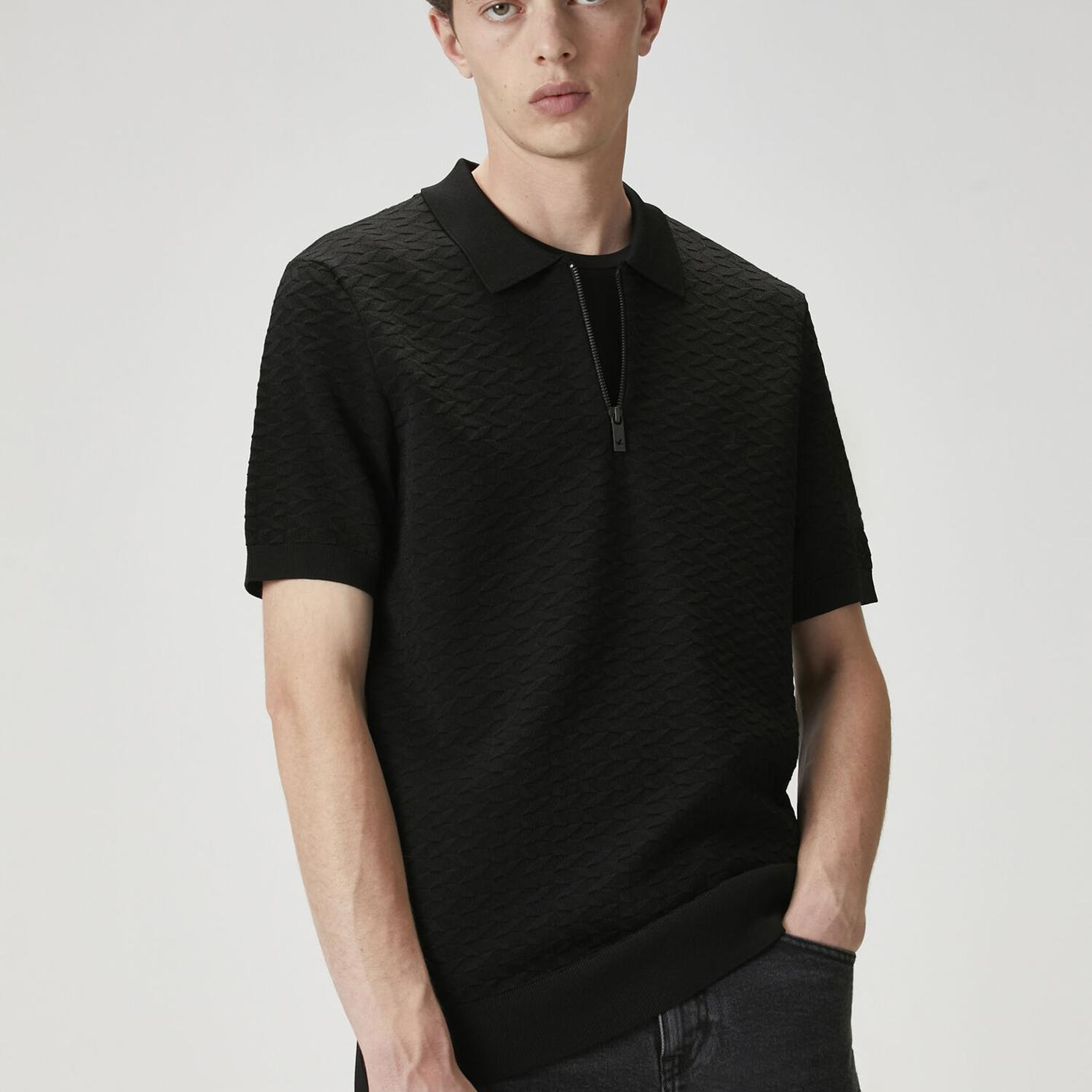 Beymen Club Erkek Siyah Polo Yaka Kısa Kollu Triko