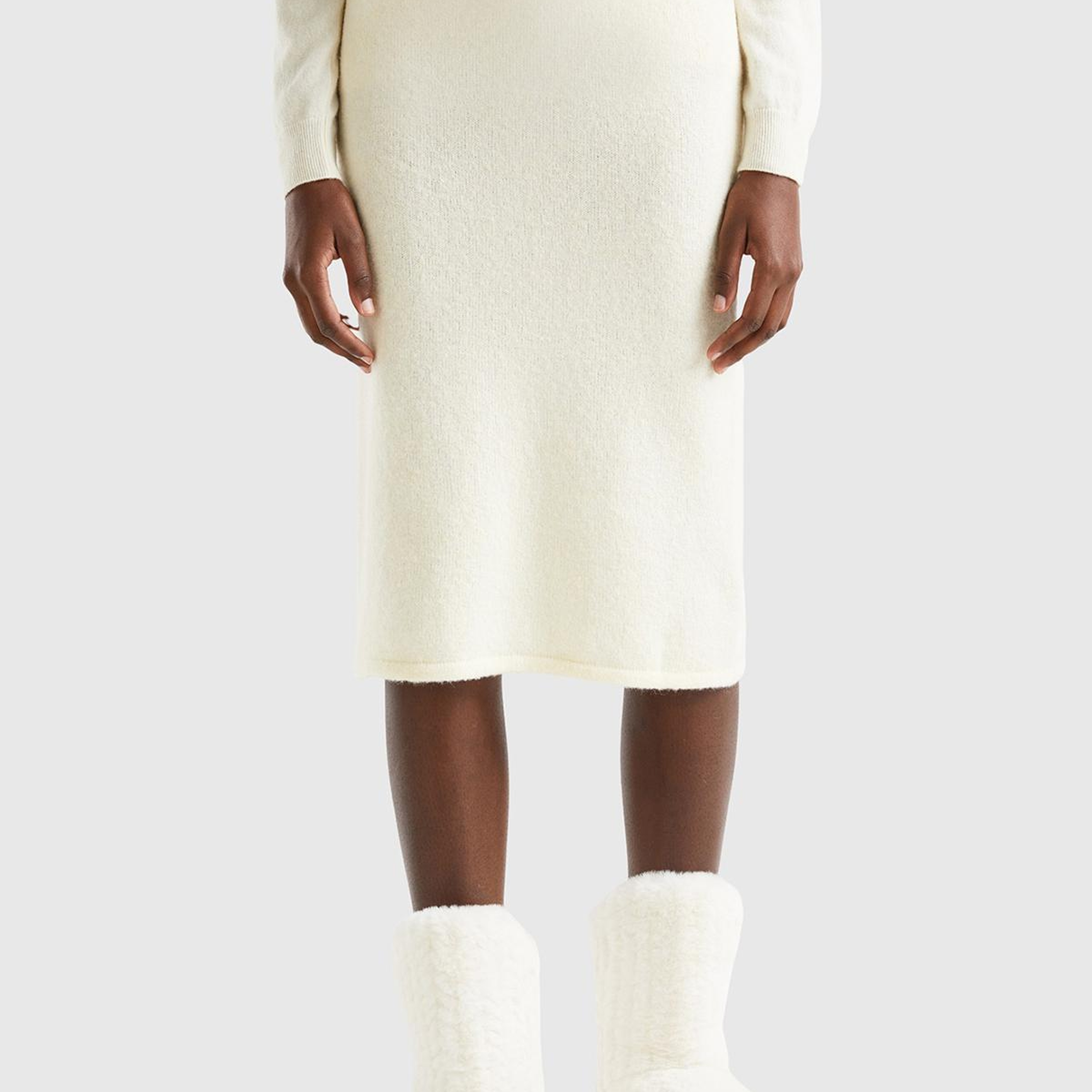 Kadın Beyaz Logolu Midi Boy Triko Etek