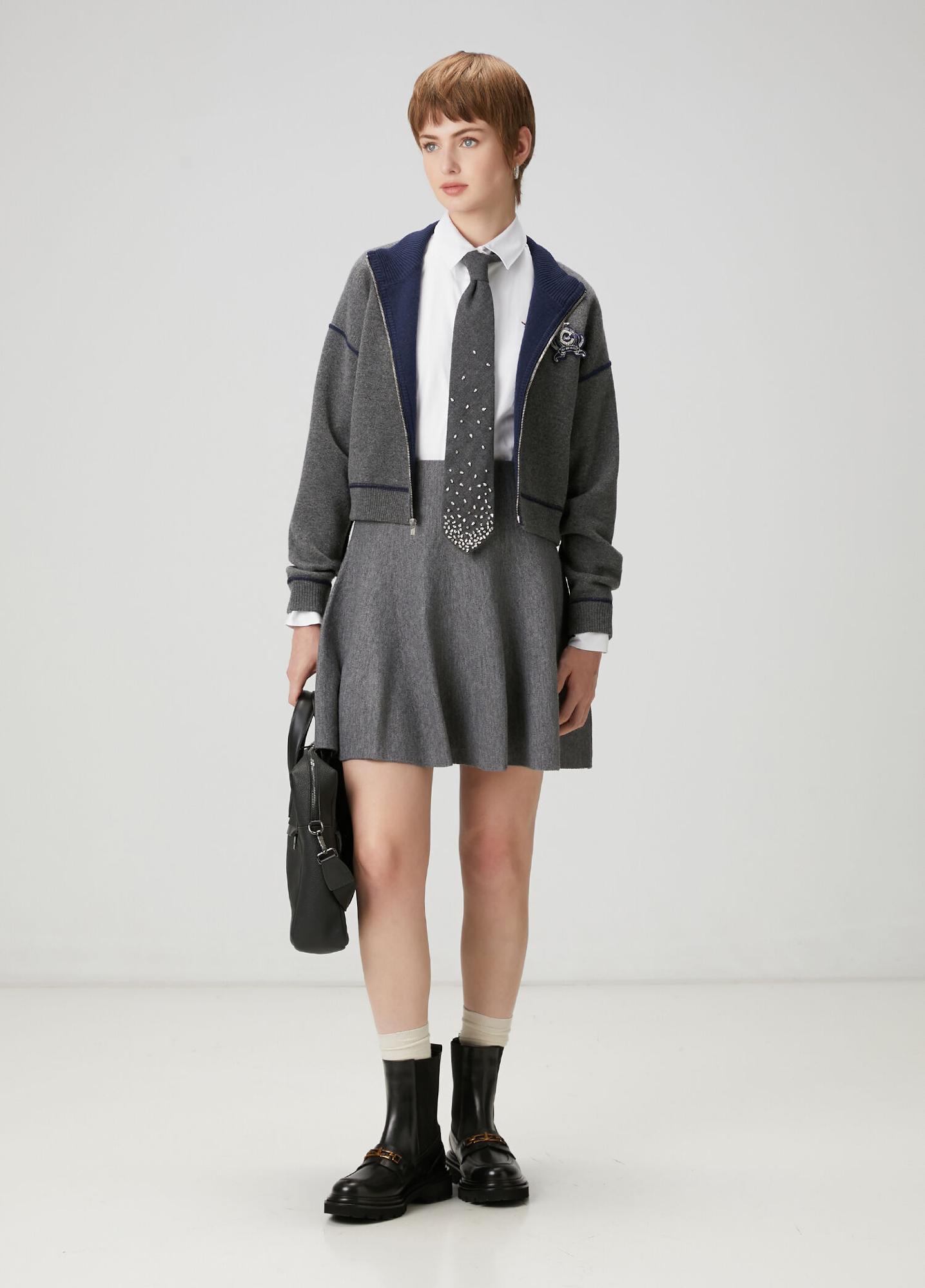 Beymen Club Kadın Gri Lacivert İşlemeli Logolu Hırka