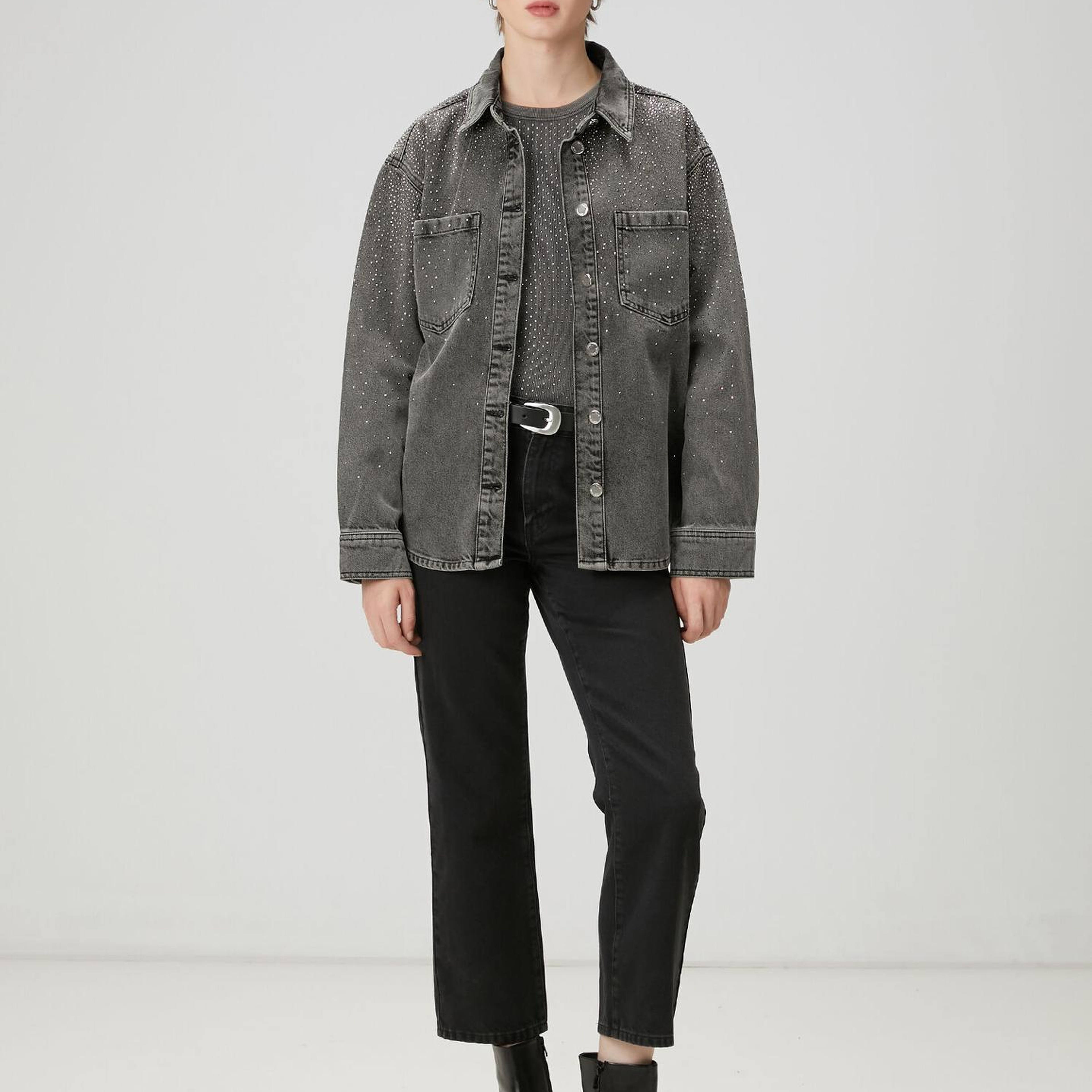 Beymen Club Kadın Gri Taşlı Denim Ceket