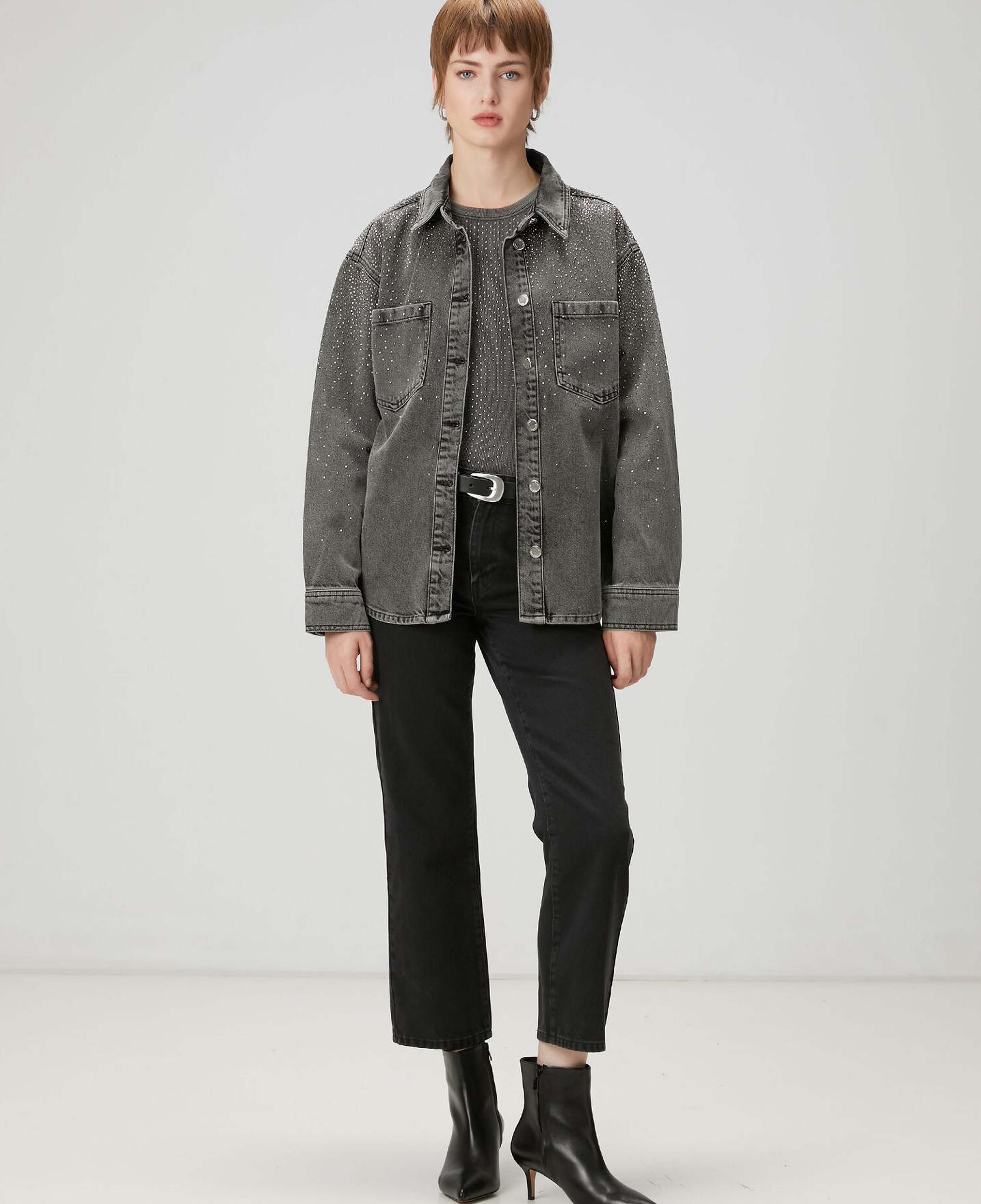 Beymen Club Kadın Gri Taşlı Denim Ceket