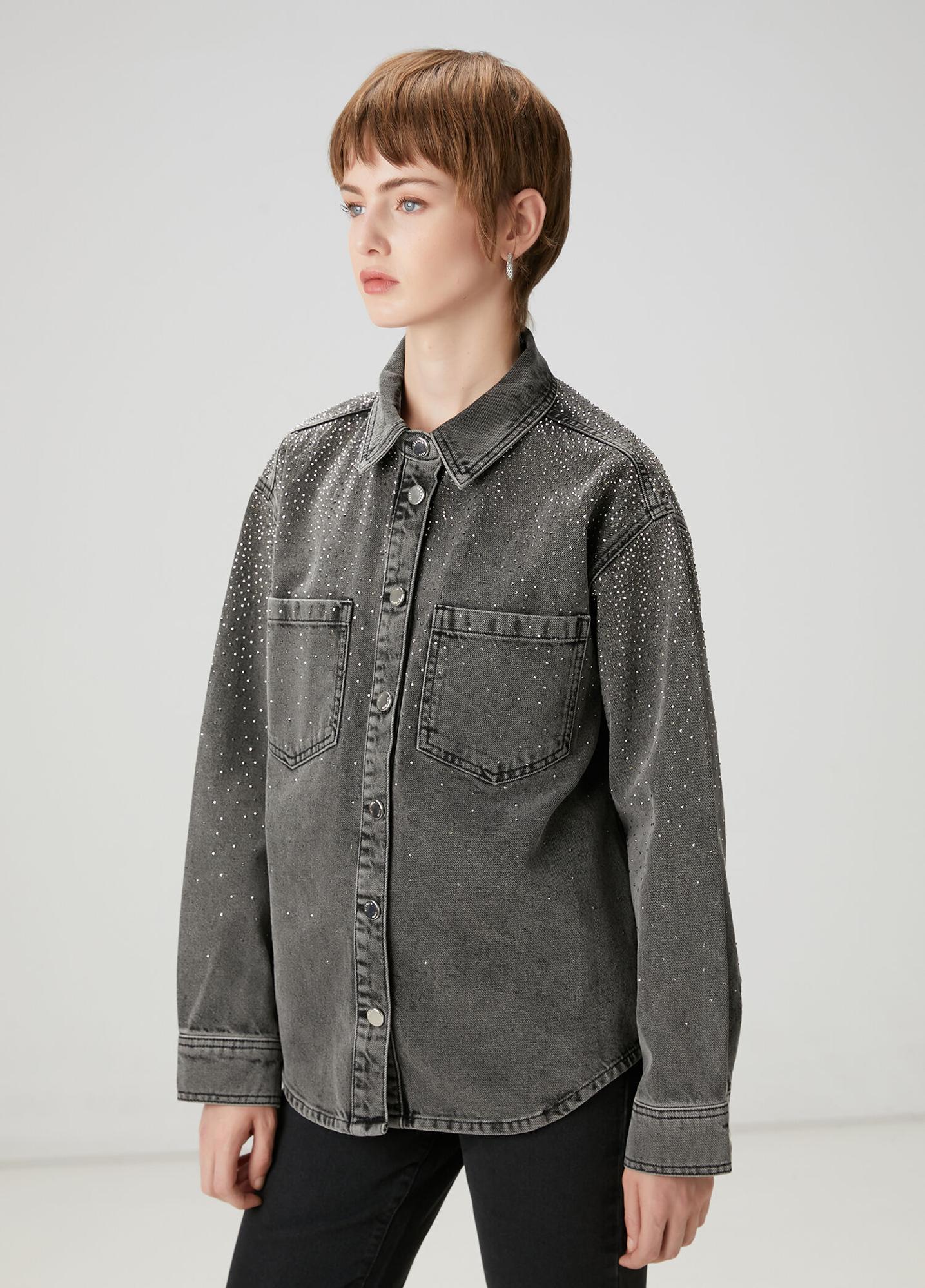 Beymen Club Kadın Gri Taşlı Denim Ceket