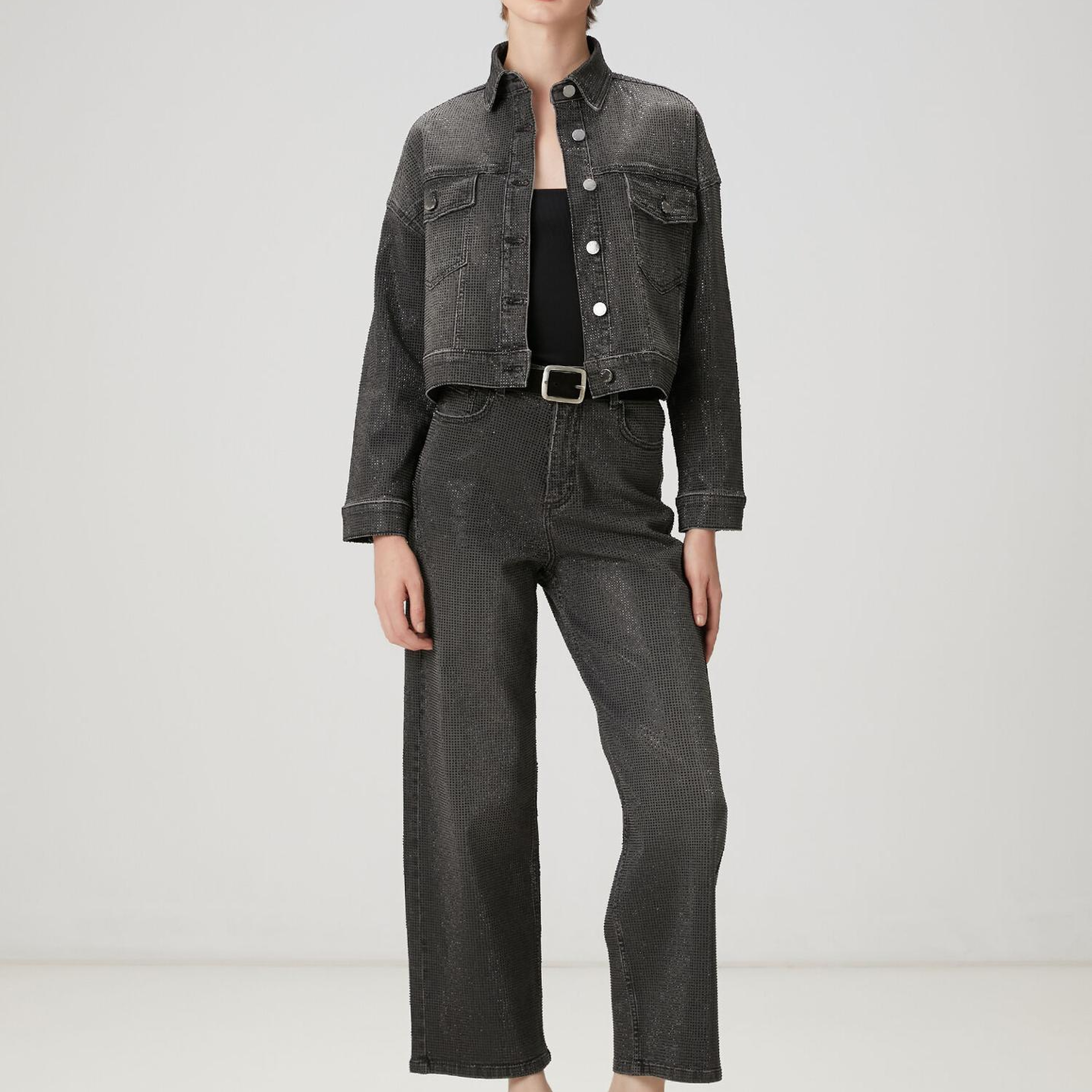 Beymen Club Kadın Koyu Gri Taşlı Denim Ceket