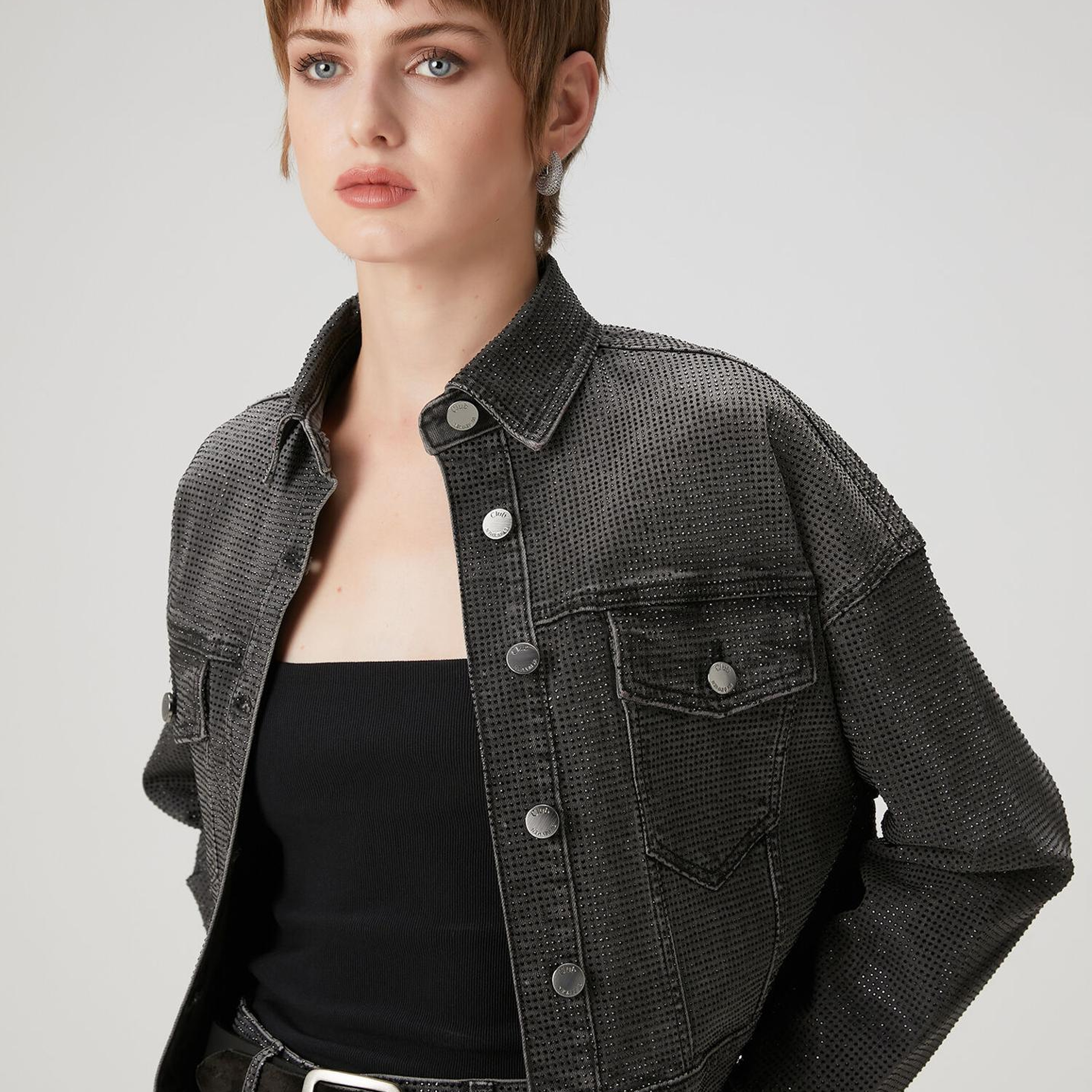 Beymen Club Kadın Koyu Gri Taşlı Denim Ceket