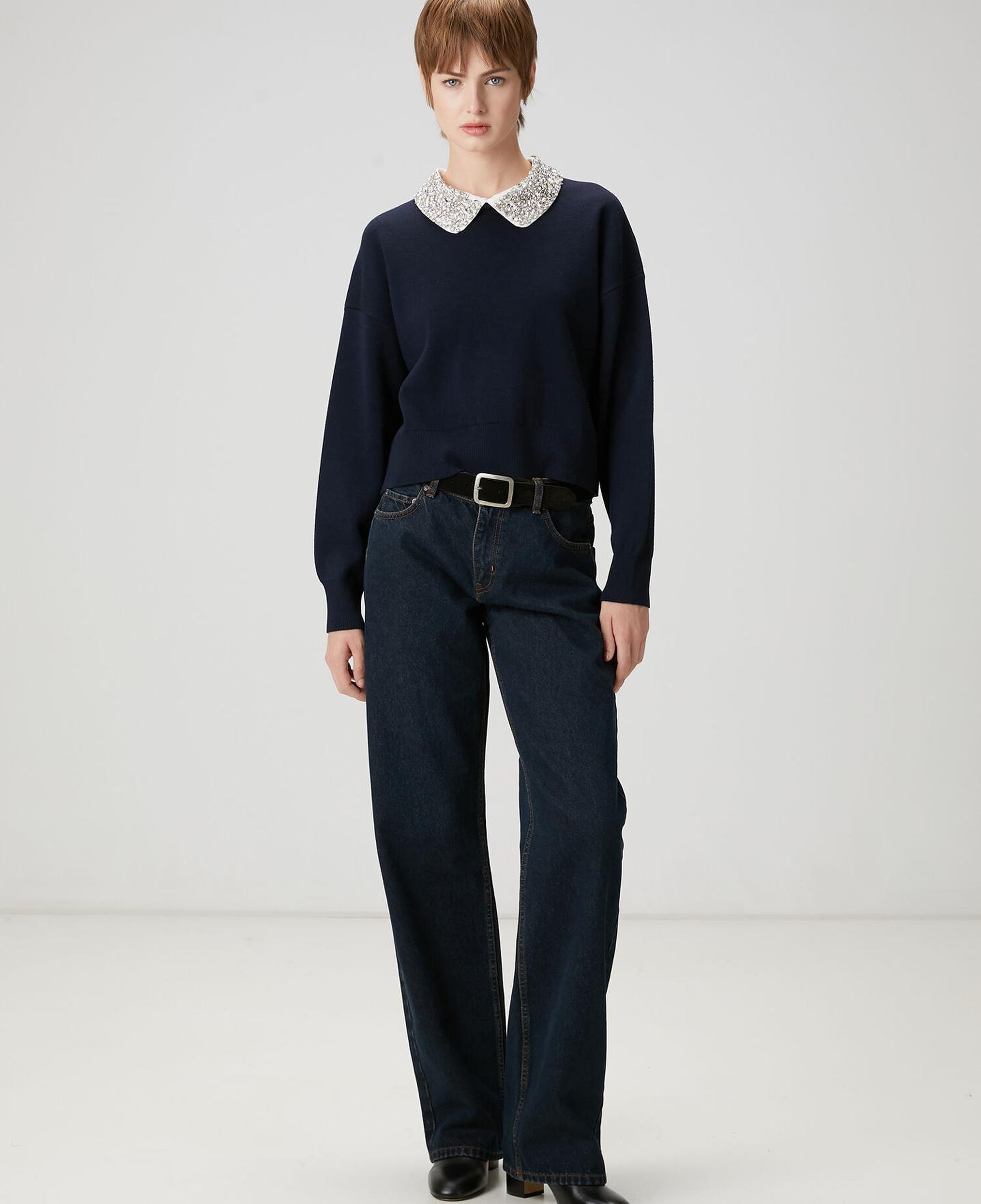 Beymen Club Kadın Koyu Mavi Geniş Paça Jean Pantolon