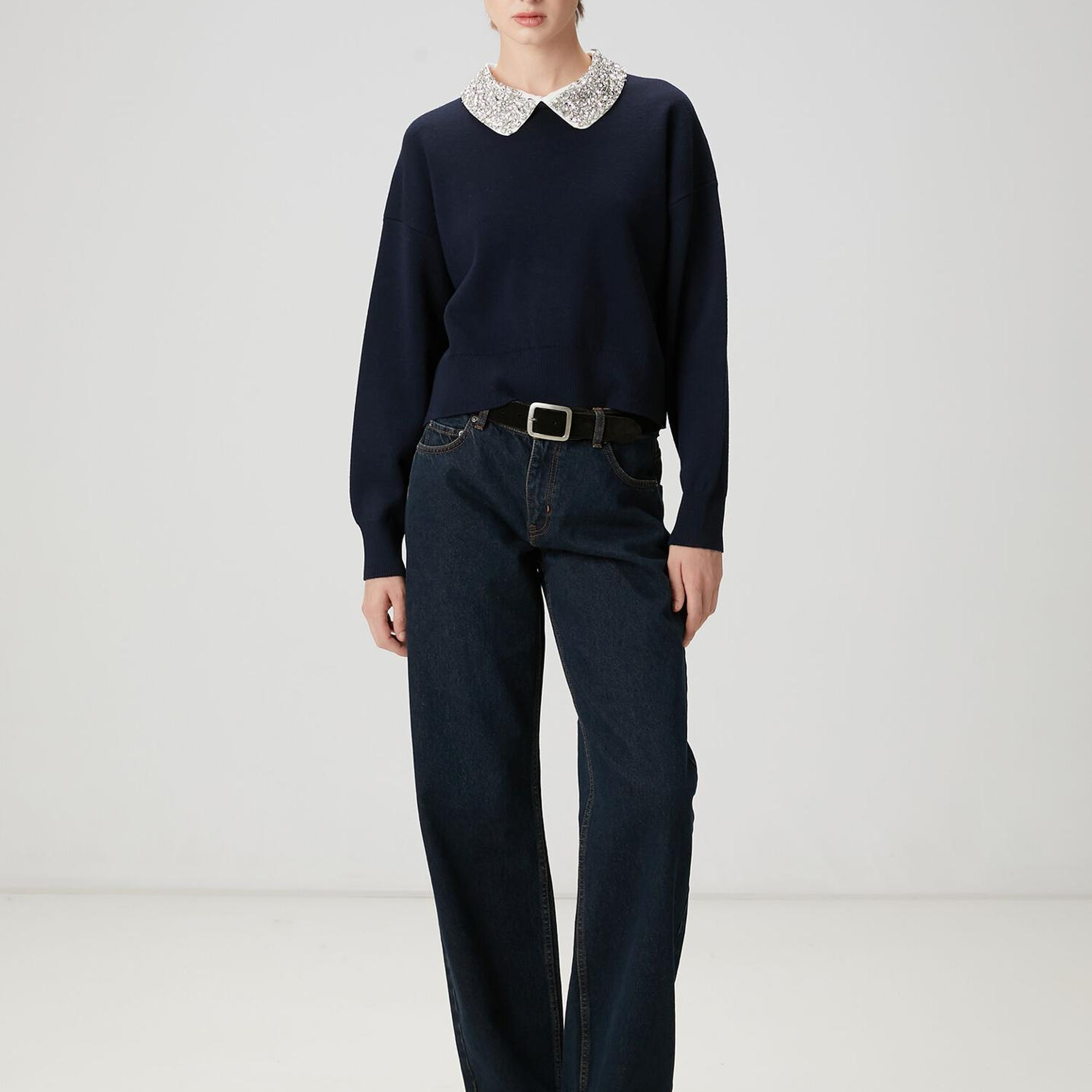 Beymen Club Kadın Koyu Mavi Geniş Paça Jean Pantolon