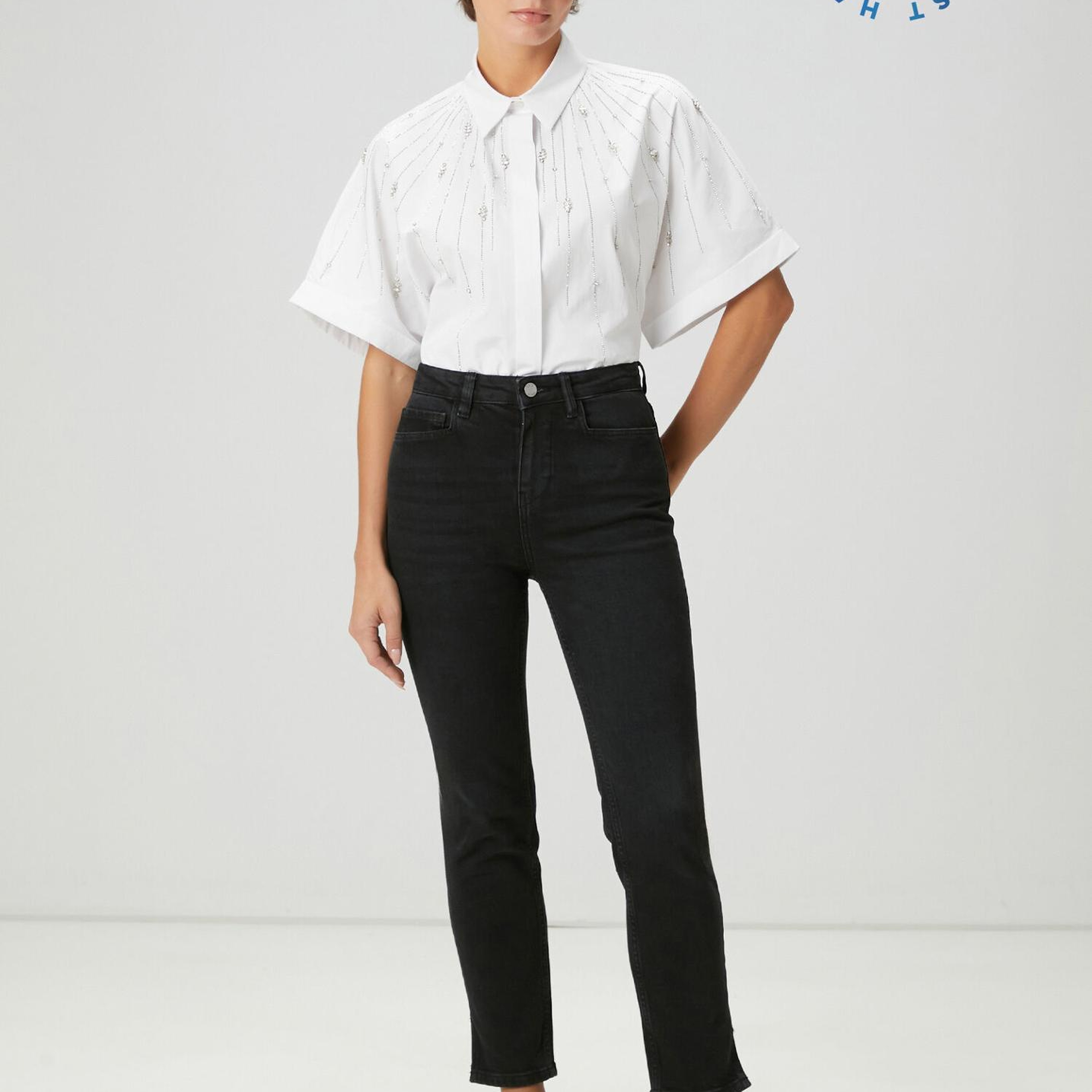 Beymen Club Kadın Slim Straight Siyah Yırtmaçlı ,Jean Pantolon