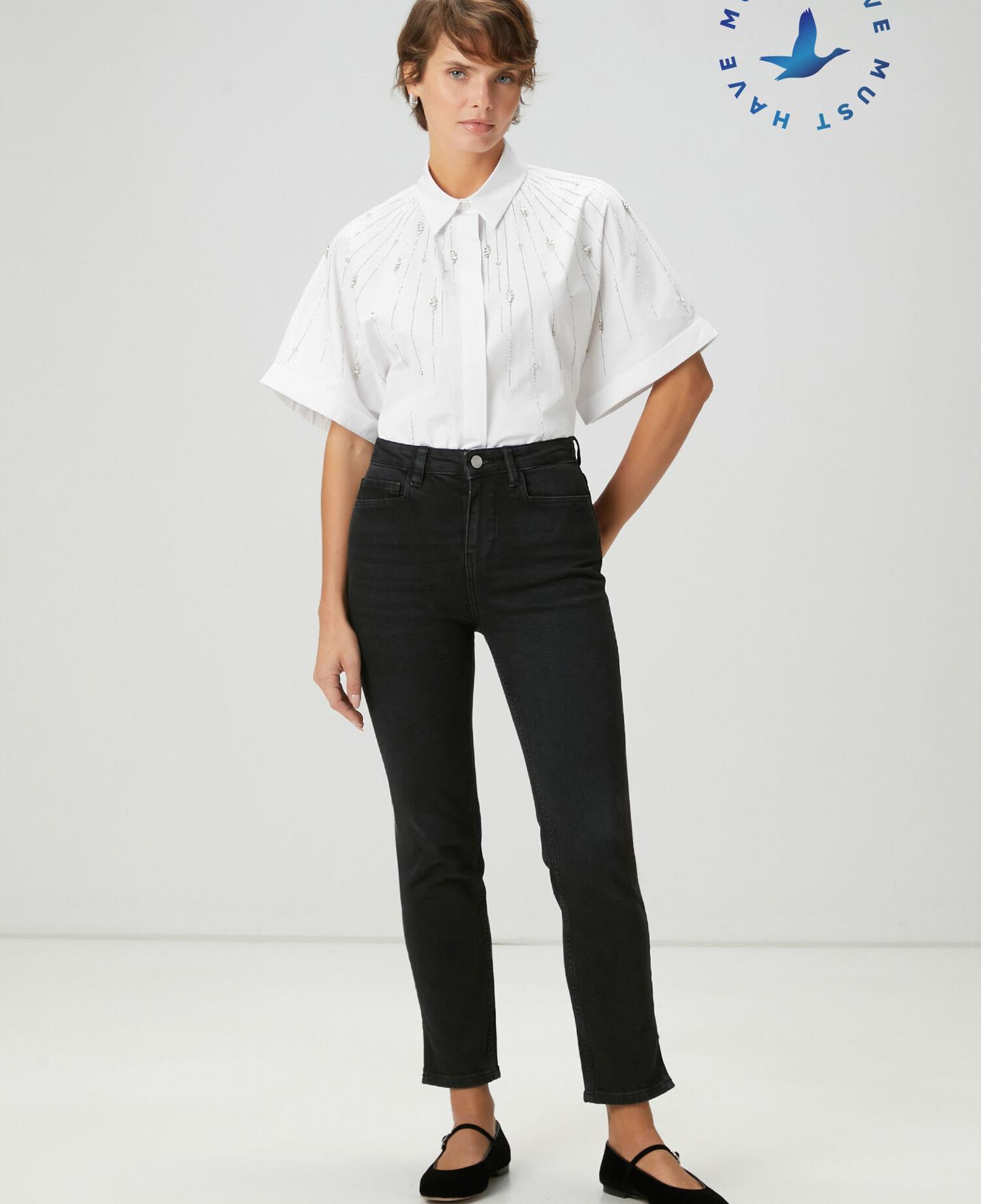 Beymen Club Kadın Slim Straight Siyah Yırtmaçlı ,Jean Pantolon